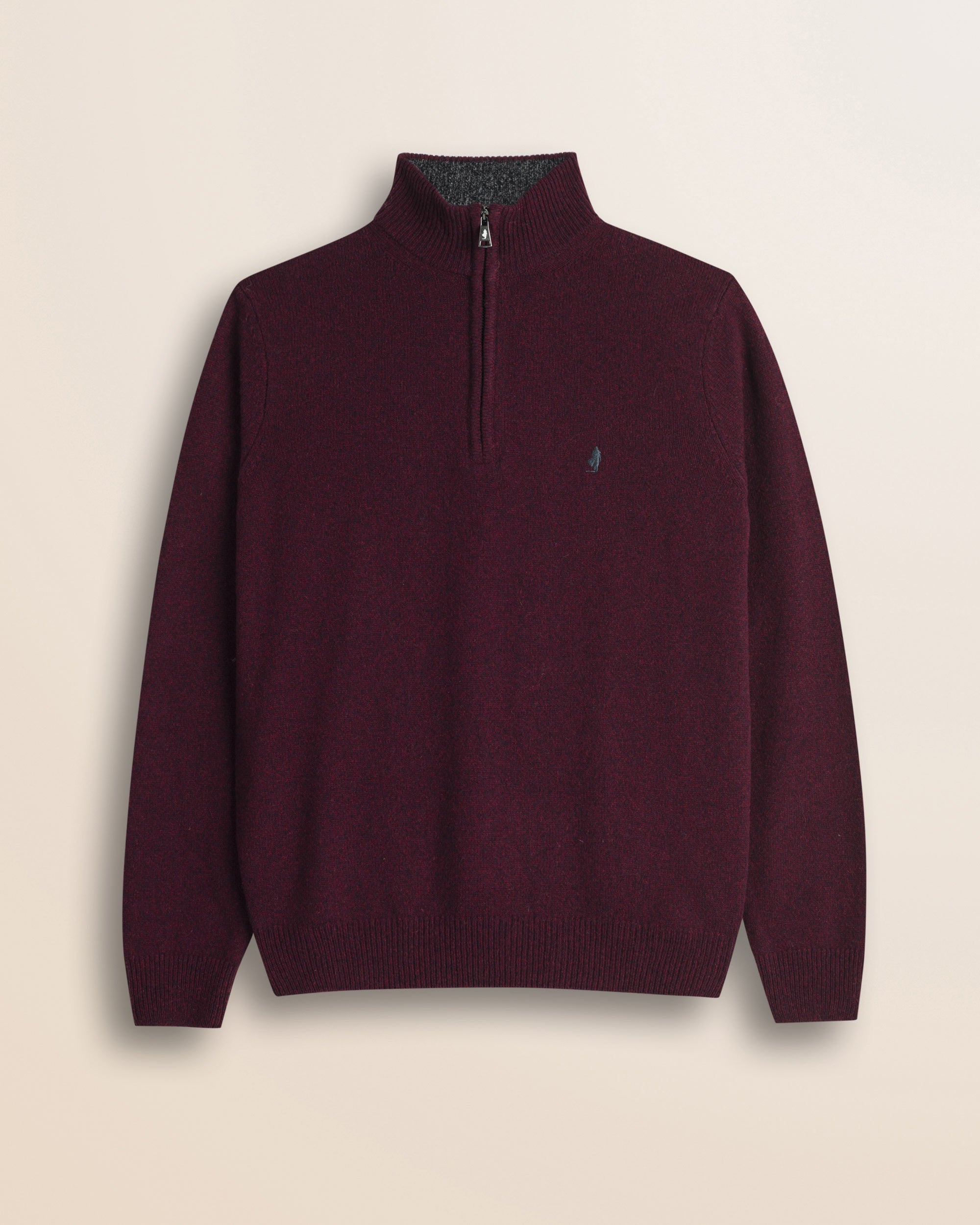 Maglione Mezza Zip in Lambswool Mouliné  fronte - Merlot