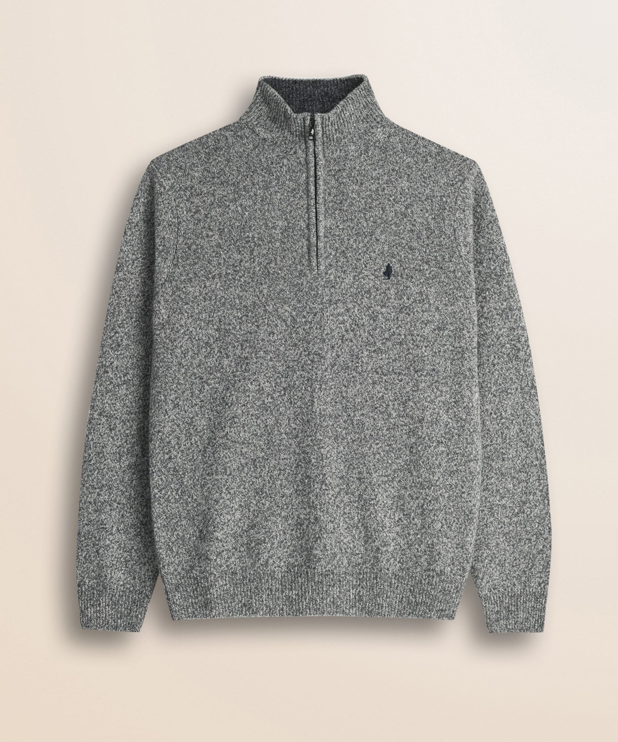 Maglione Mezza Zip in Lambswool Mouliné  fronte - Grey Melange