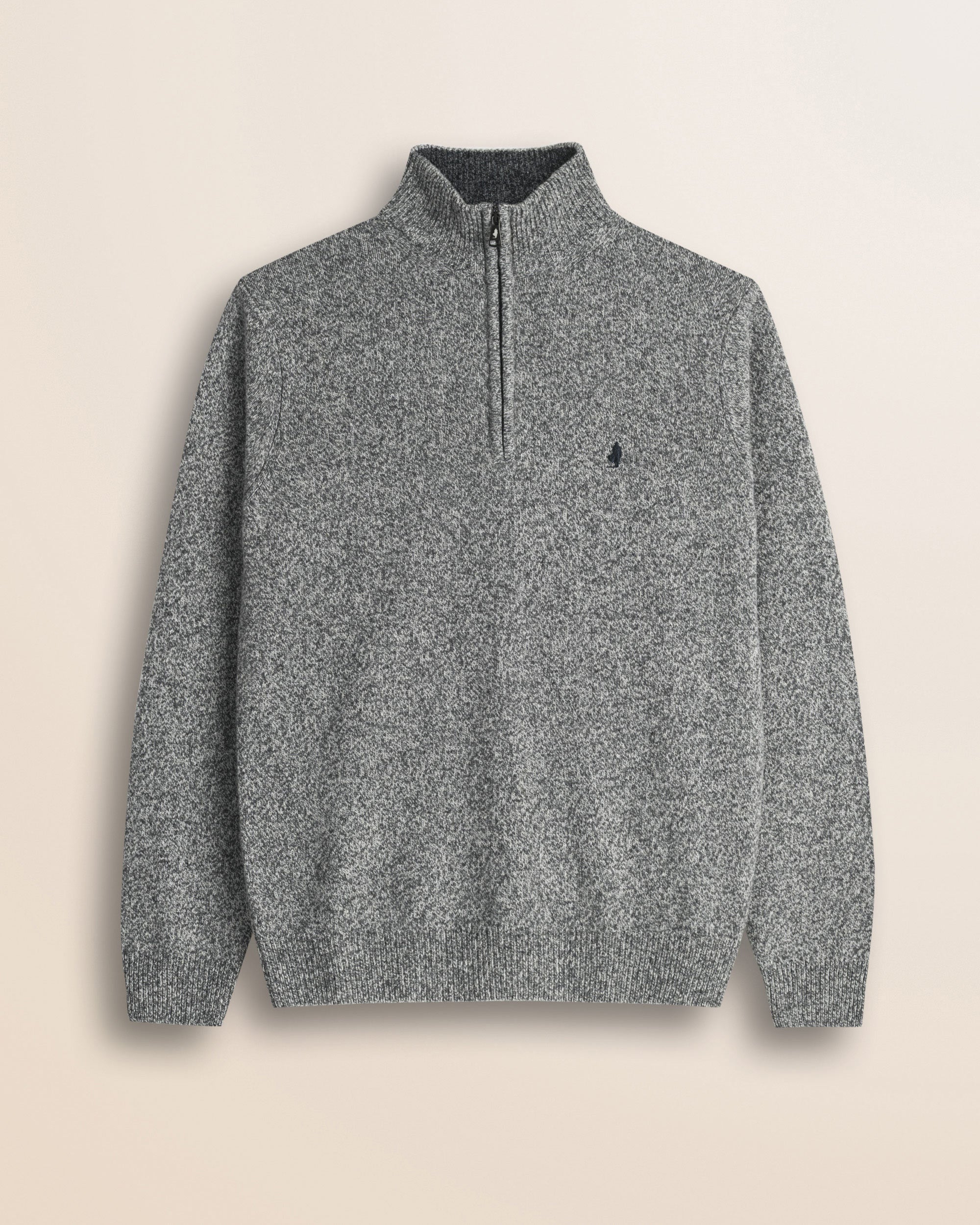Maglione Mezza Zip in Lambswool Mouliné  fronte - Grey Melange