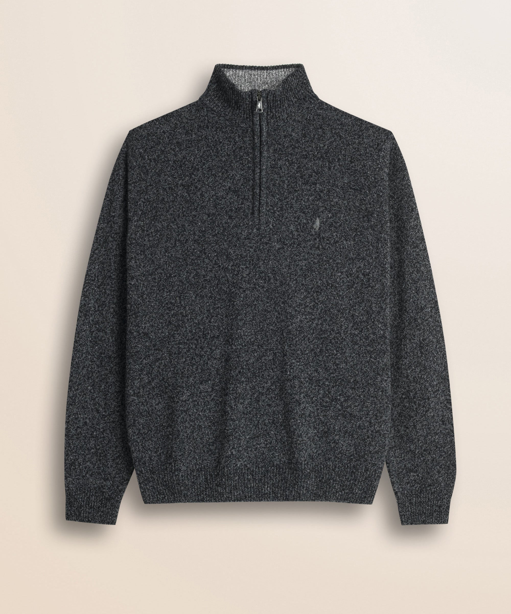 Maglione Mezza Zip in Lambswool Mouliné  fronte - Charcol
