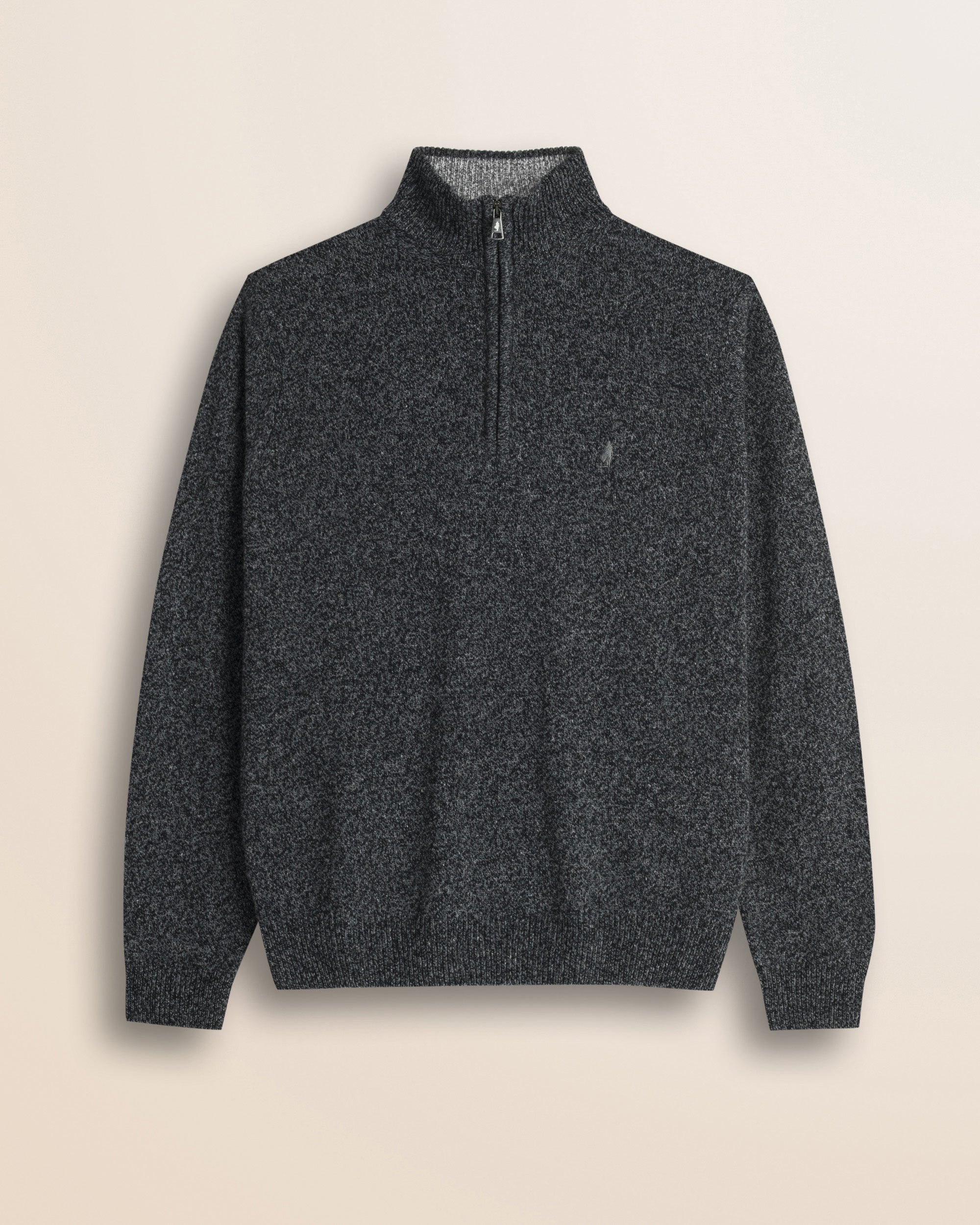 Maglione Mezza Zip in Lambswool Mouliné  fronte - Charcol