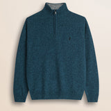 Maglione Mezza Zip in Lambswool Mouliné  fronte - Atlantic Deep