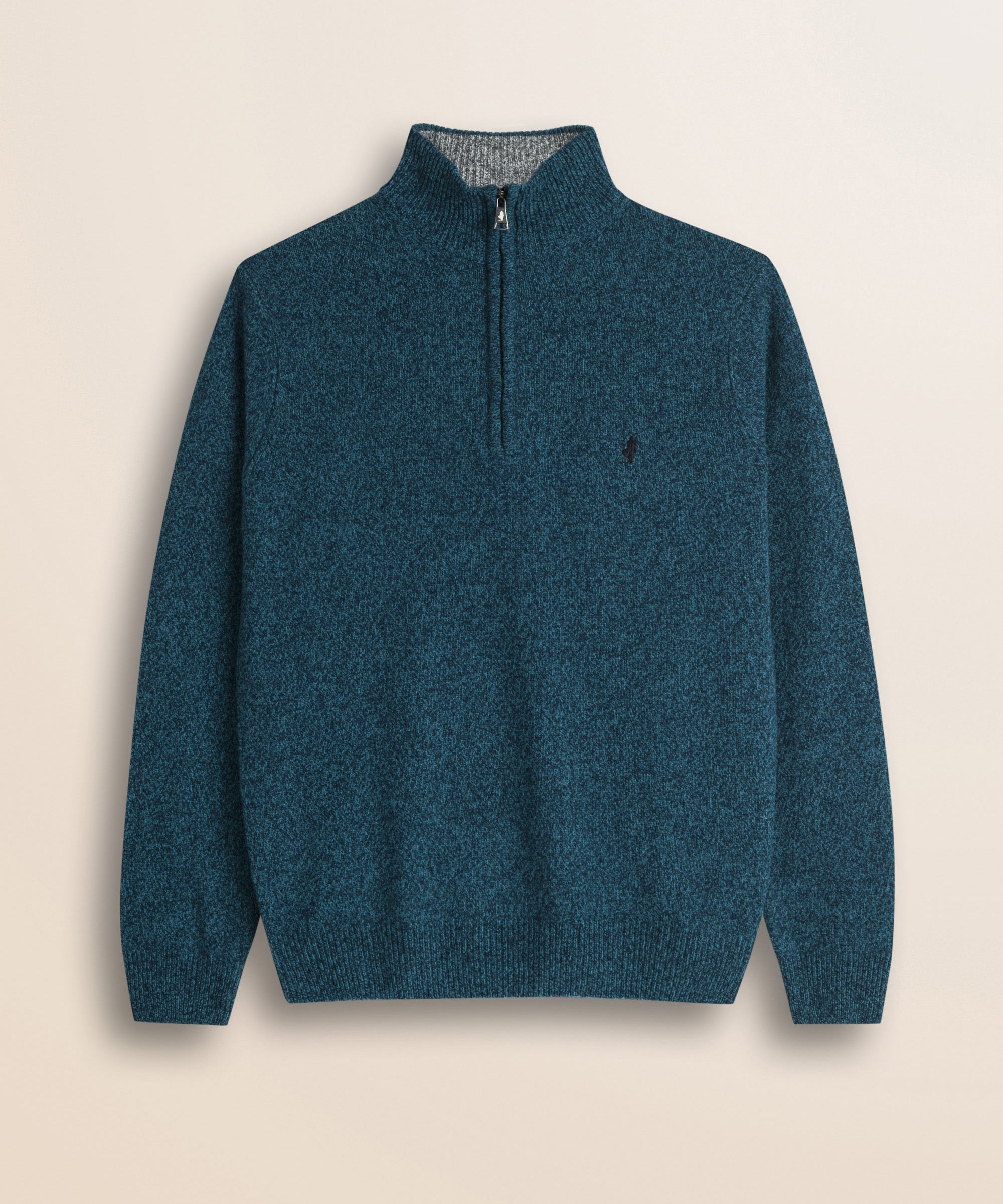Maglione Mezza Zip in Lambswool Mouliné  fronte - Atlantic Deep