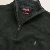 Maglione Mezza Zip in Lambswool Mouliné  dettaglio - Olive Night