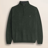 Maglione Mezza Zip in Lambswool Mouliné  fronte - Olive Night