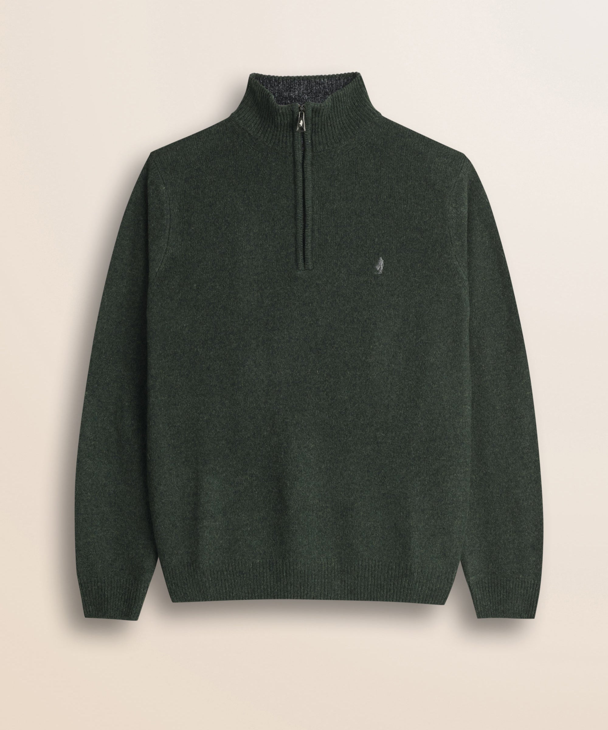 Maglione Mezza Zip in Lambswool Mouliné  fronte - Olive Night