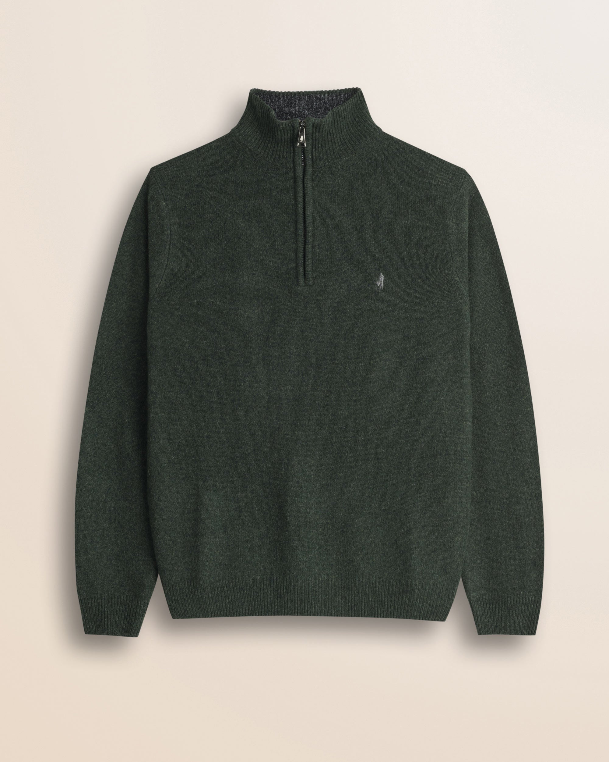 Maglione Mezza Zip in Lambswool Mouliné  fronte - Olive Night