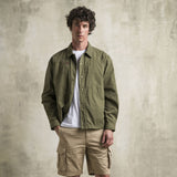 Relaxed Fit Cotton Shirt Jacket - Military Green
