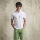 Stretch Cotton Piqué Polo with Jacquard Collar - White