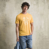 T-shirt 100% jersey di cotone fiammato con stampa lettering - Gold Yellow