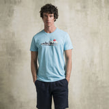 100% Cotton T-Shirt with Central Print - Sky Blue