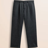 Pantalone Chino in Lana Herringbone fronte - Herringbone Grey Melange