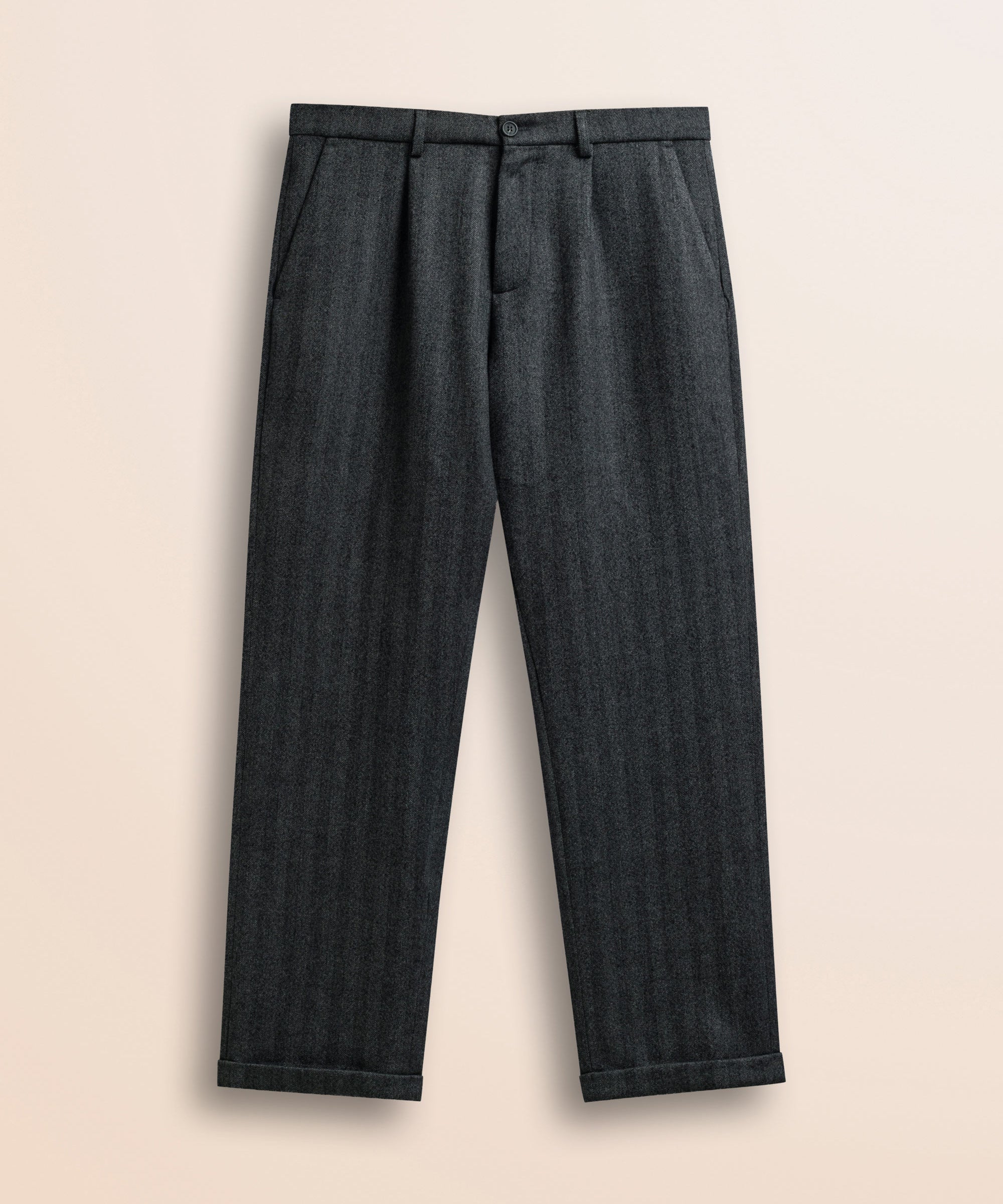 Pantalone Chino in Lana Herringbone fronte - Herringbone Grey Melange
