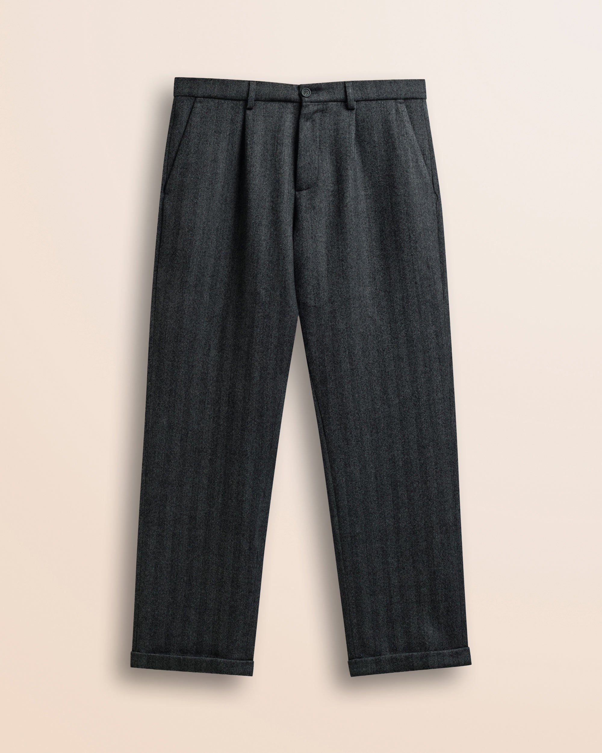 Pantalone Chino in Lana Herringbone fronte - Herringbone Grey Melange
