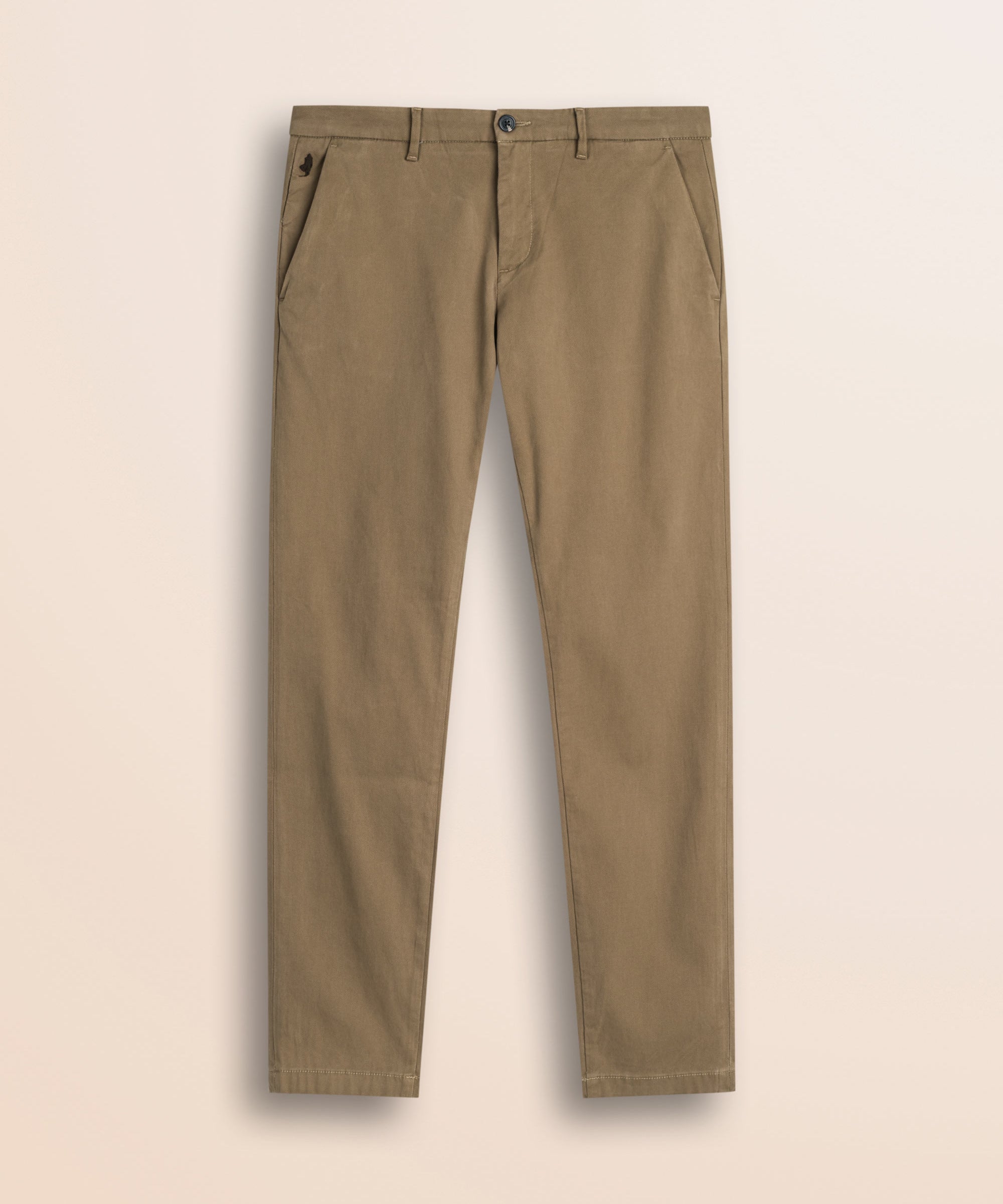 Pantalone Chino in Cotone Dobby Slim Fit fronte - Elmwood Brown