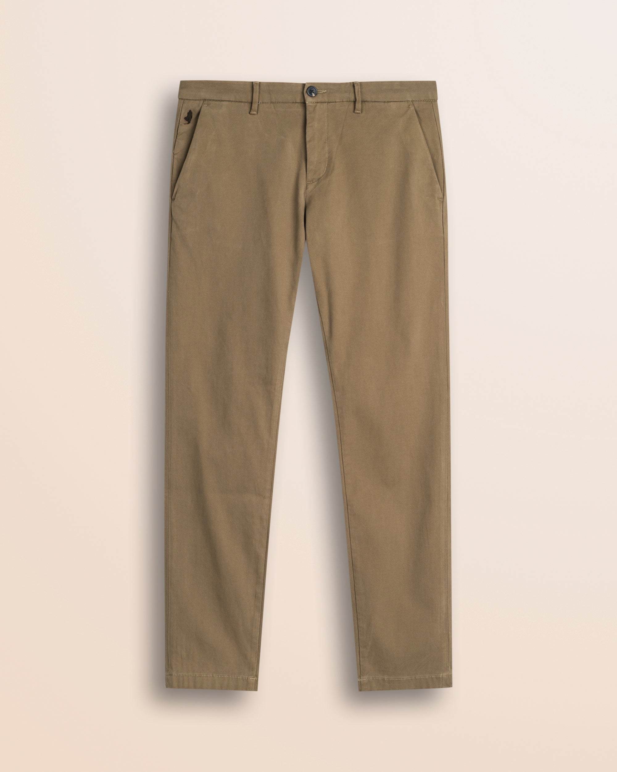 Pantalone Chino in Cotone Dobby Slim Fit fronte - Elmwood Brown