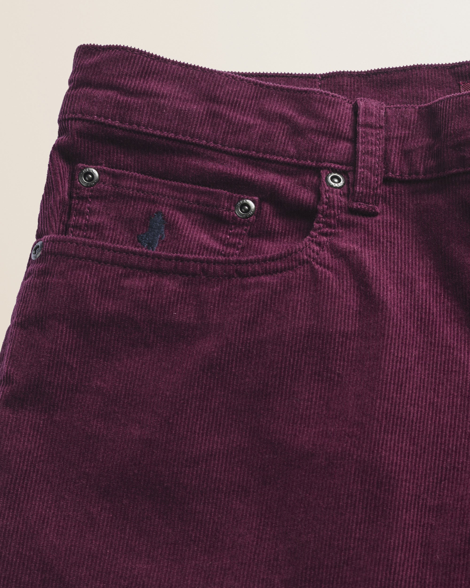 Pantalone 5 Tasche in Velluto 1000 Righe Slim Fit dettaglio tasca - Burgundy