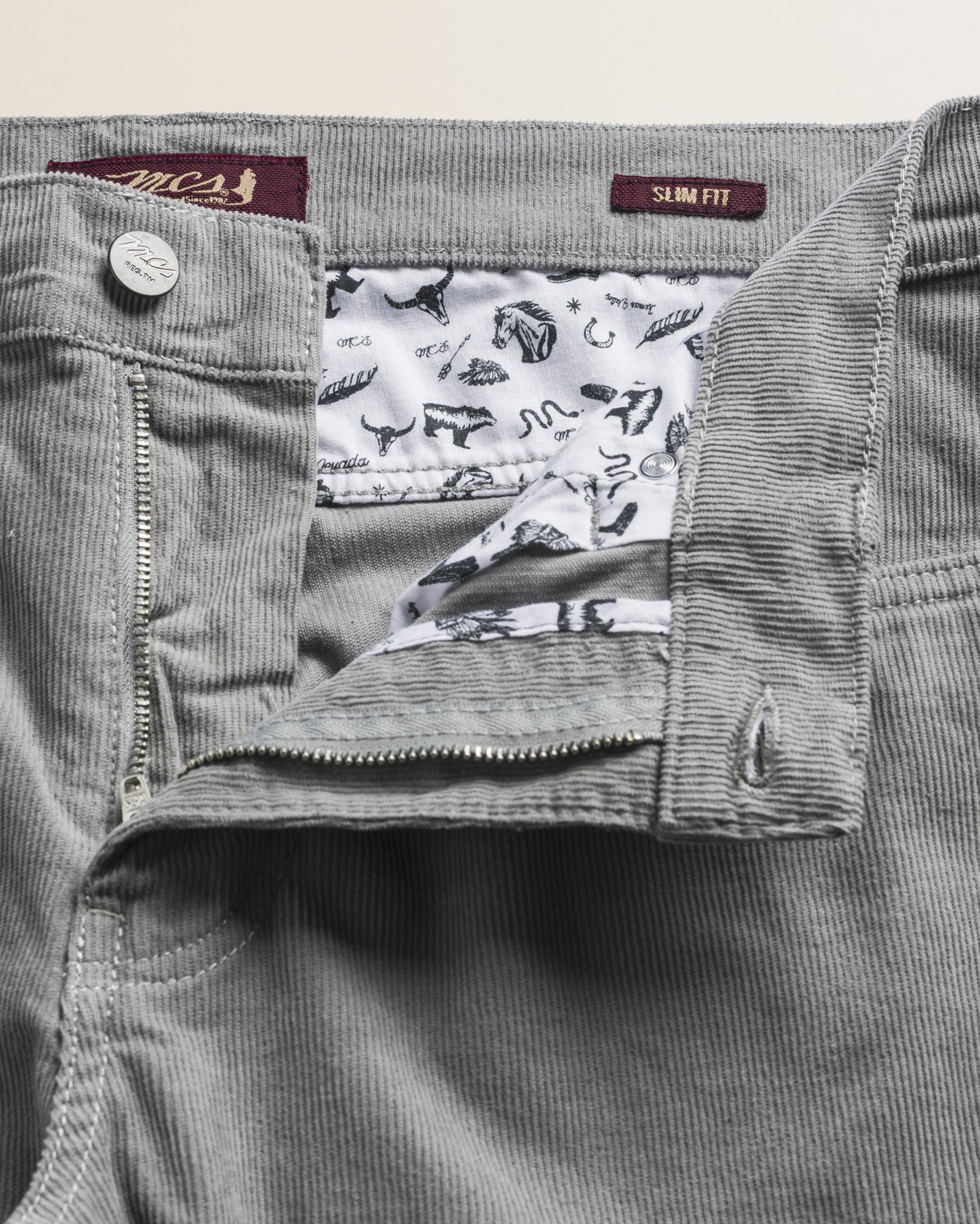 Pantalone 5 Tasche in Velluto 1000 Righe Slim Fit dettaglio apertura - Grey