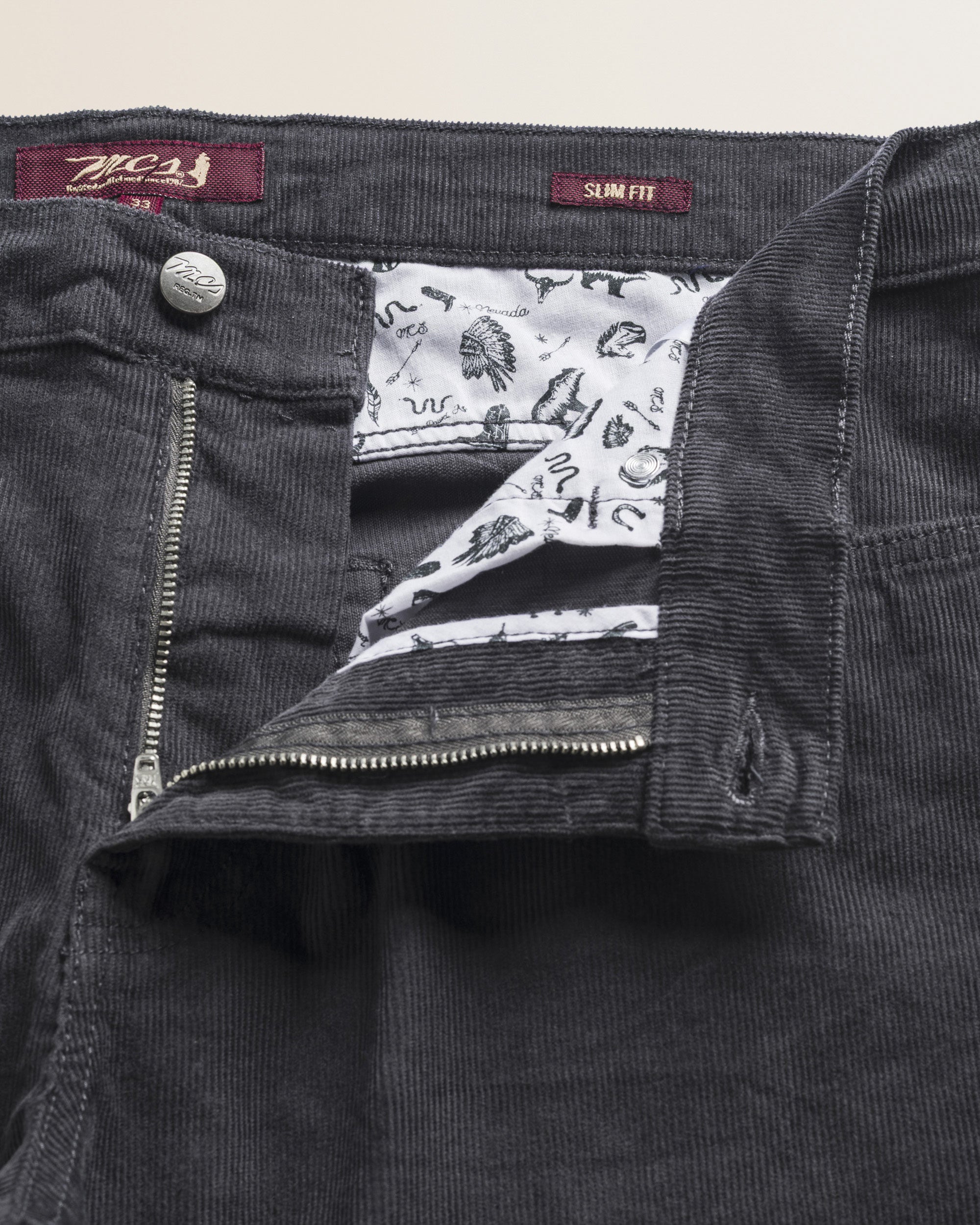 Pantalone 5 Tasche in Velluto 1000 Righe Slim Fit dettaglio apertura - Dark Shadow