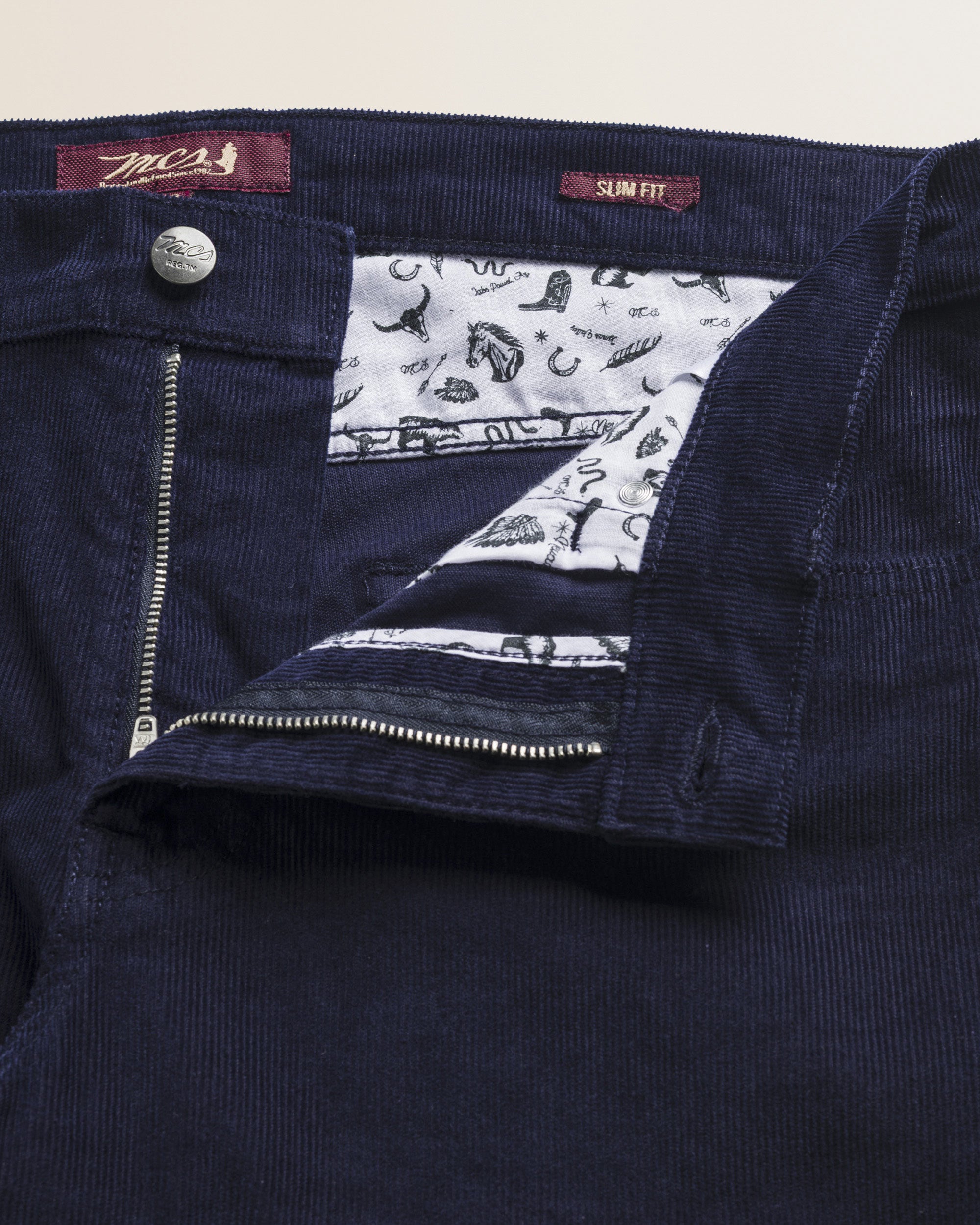 Pantalone 5 Tasche in Velluto 1000 Righe Slim Fit dettaglio apertura - Mid-Light Blue