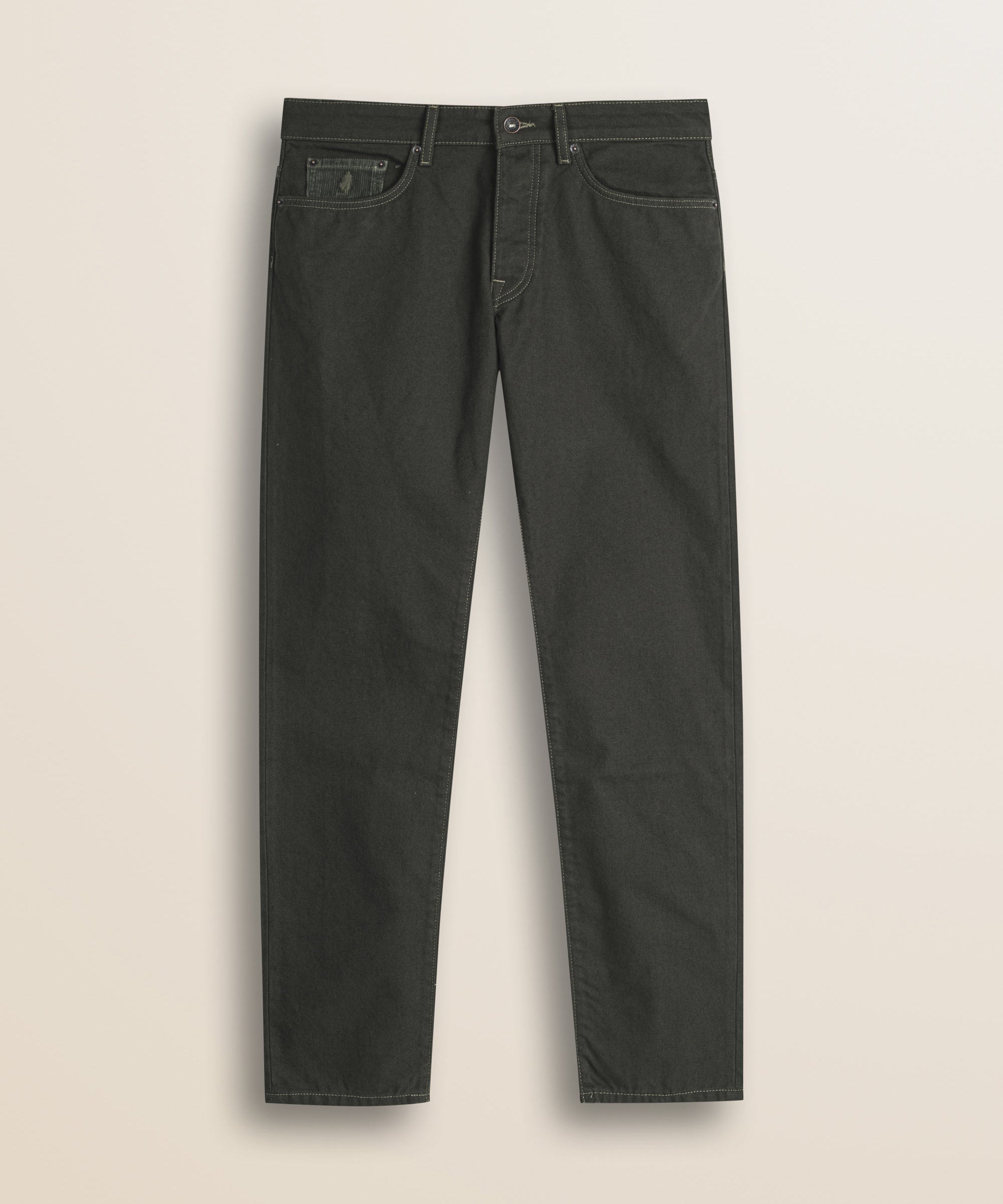 Pantalone 5 Tasche in Canvas Delavè Regular Fit fronte - Olive Night