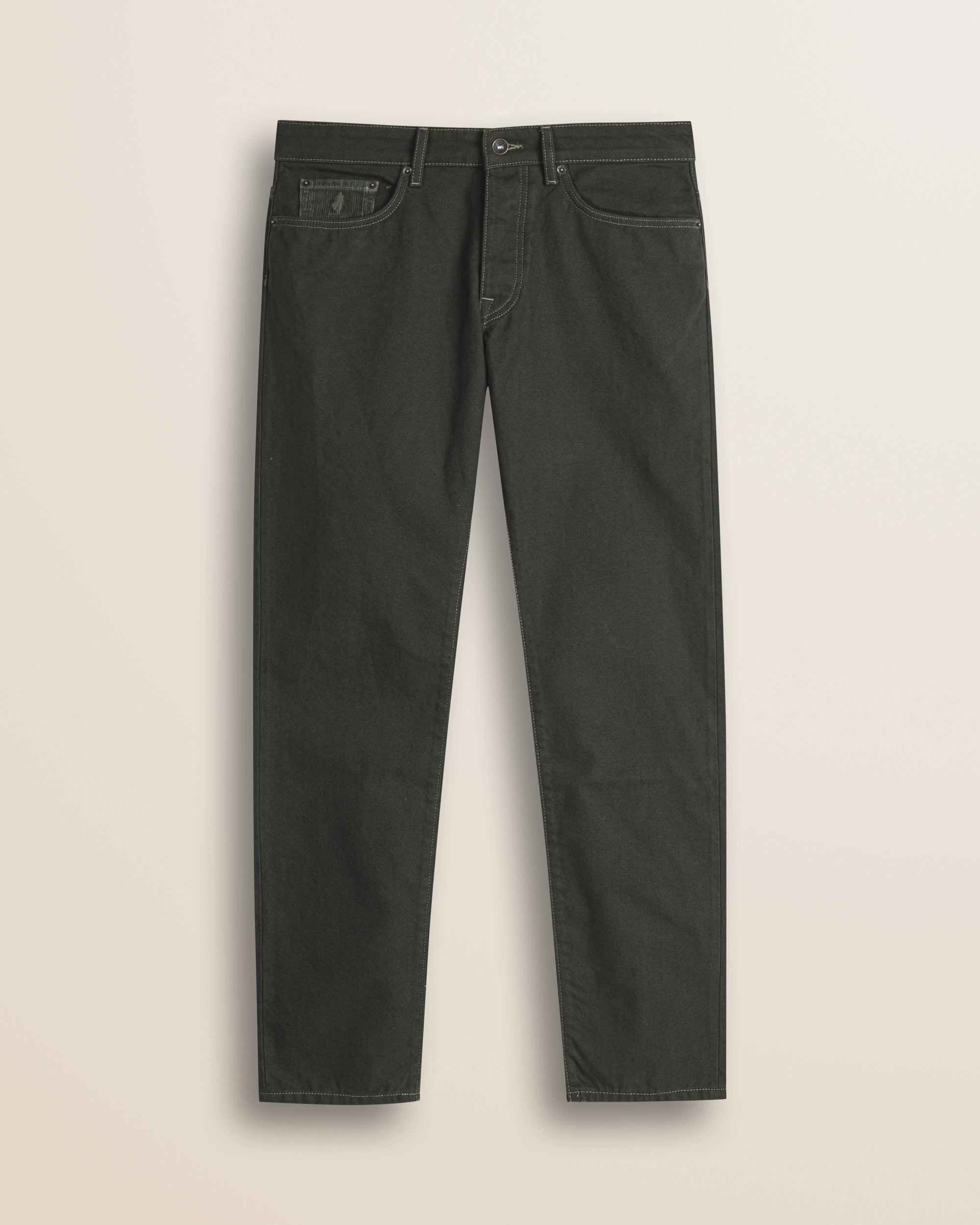 Pantalone 5 Tasche in Canvas Delavè Regular Fit fronte - Olive Night