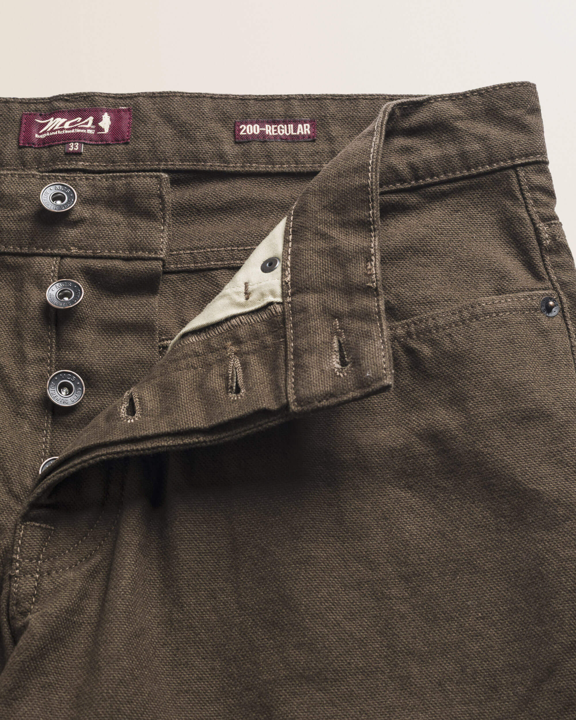 Pantalone 5 Tasche in Canvas Delavè Regular Fit dettaglio apertura - Chocolate