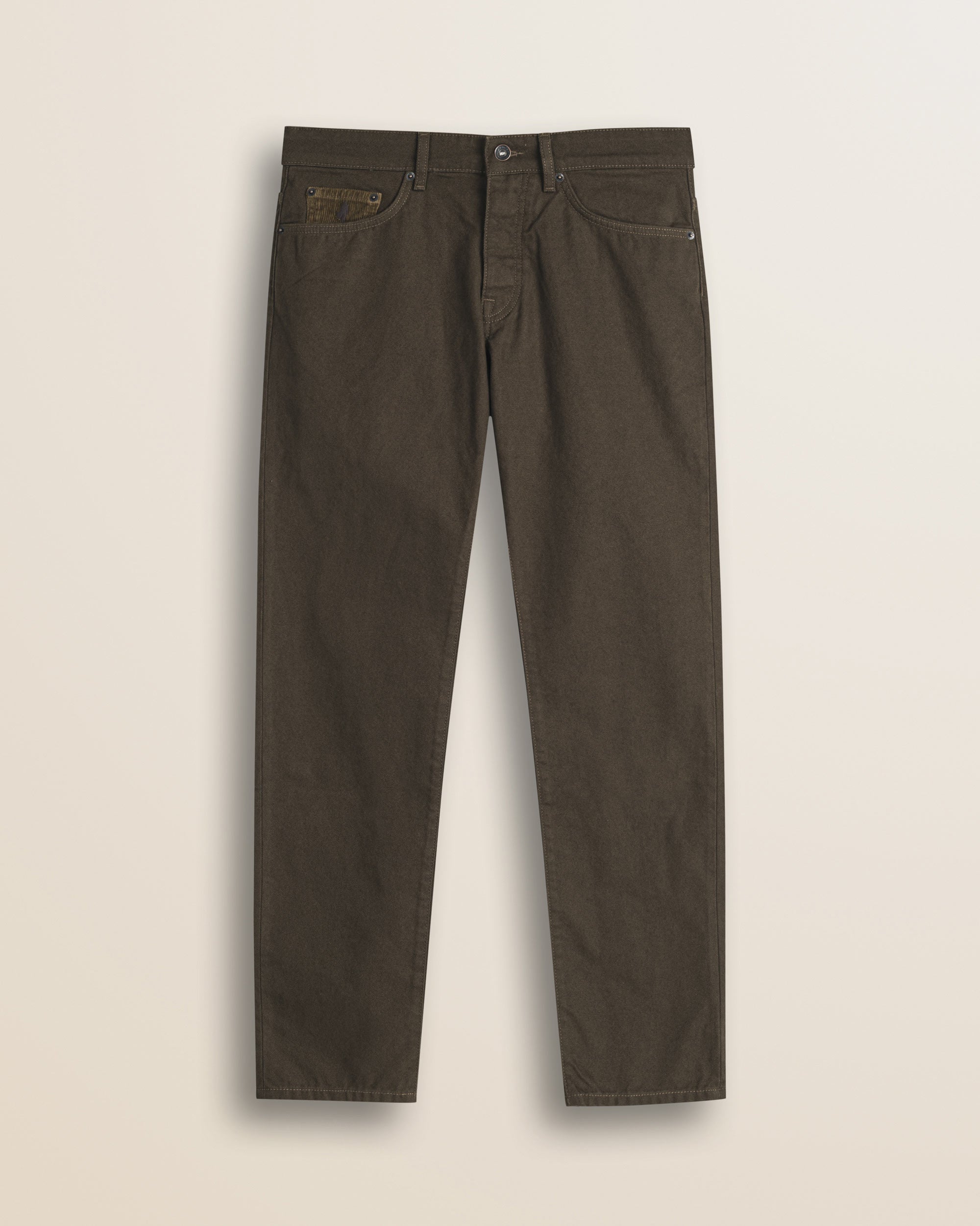 Pantalone 5 Tasche in Canvas Delavè Regular Fit fronte - Chocolate