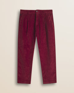 Pantalone Chino in Velluto a Coste Larghe Relaxed Fit fronte - Merlot