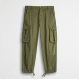 Pantaloni cargo elasticizzati in raso di cotone - Olive Green