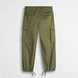 Pantaloni cargo elasticizzati in raso di cotone - Olive Green
