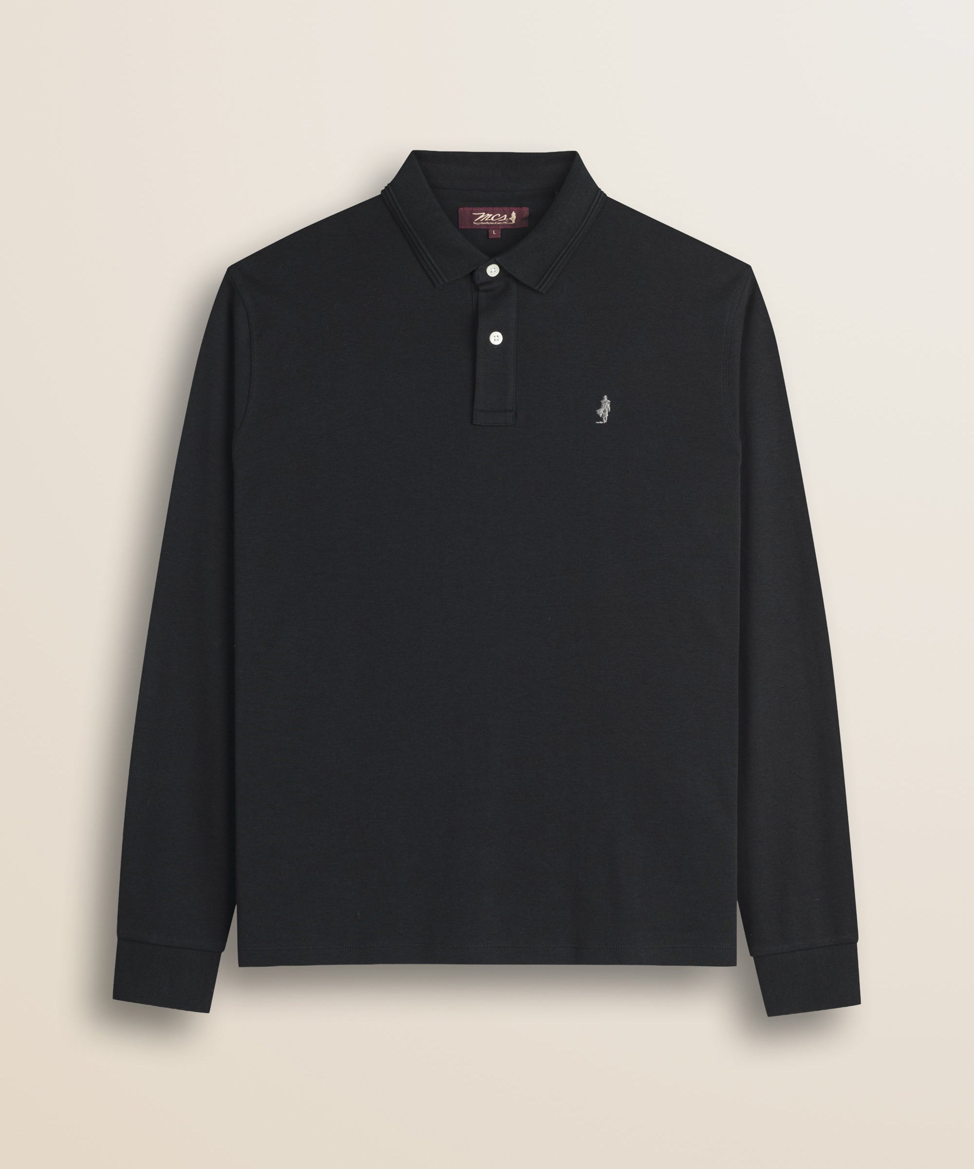 Polo Manica Lunga in Interlock di Cotone fronte - Black