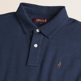 Polo Manica Lunga in Interlock di Cotone dettaglio colletto - Navy Blue