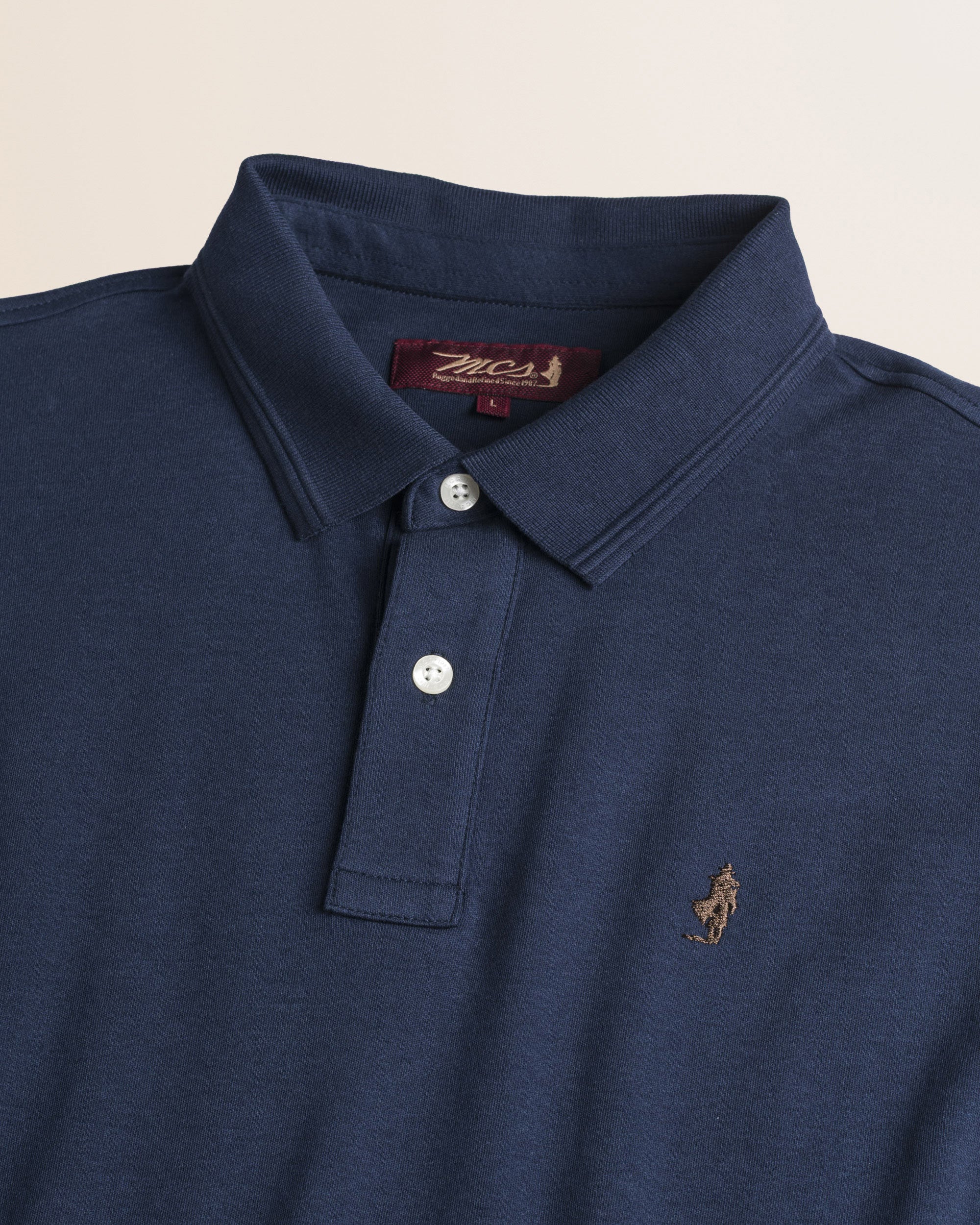 Polo Manica Lunga in Interlock di Cotone dettaglio colletto - Navy Blue