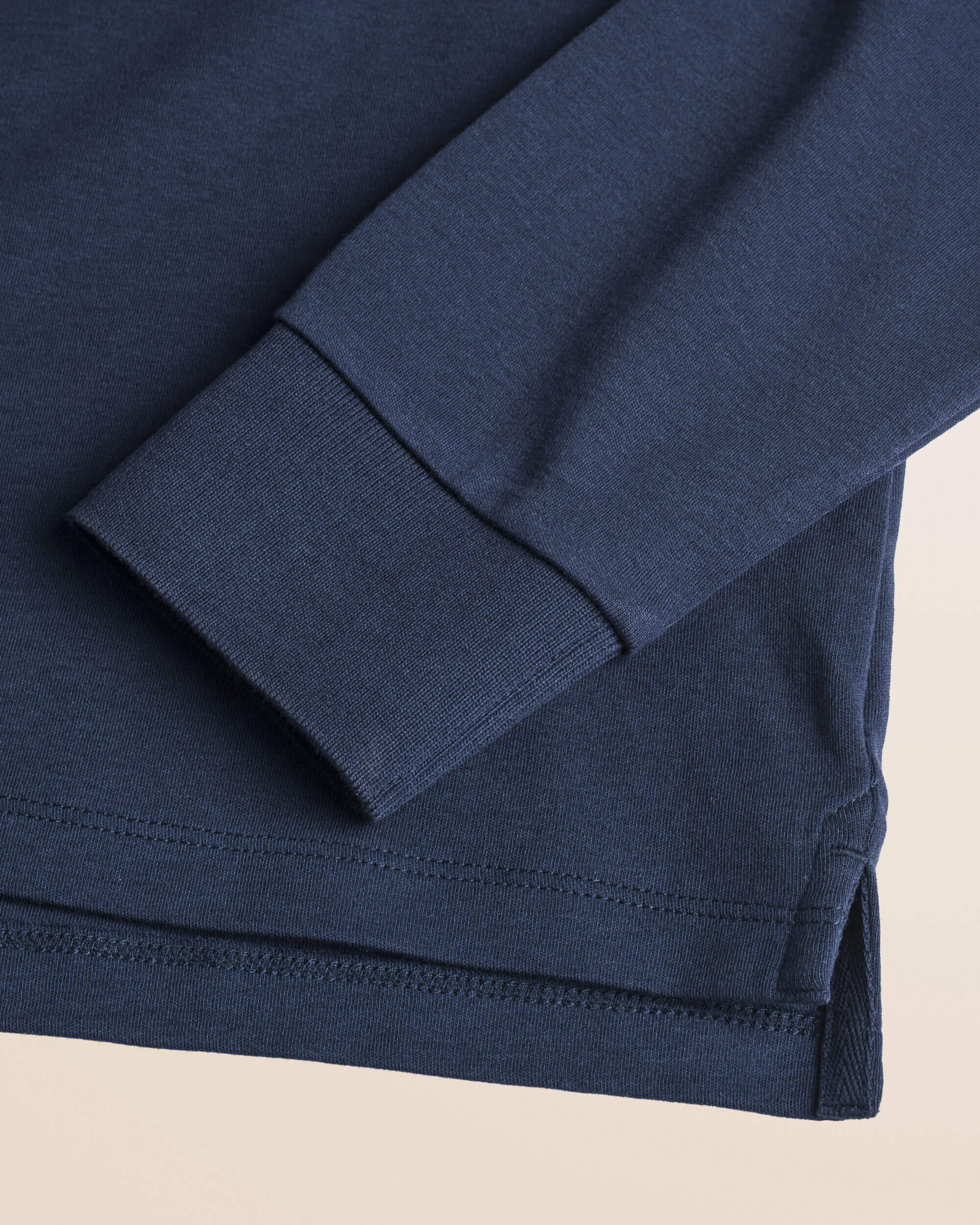 Polo Manica Lunga in Interlock di Cotone dettaglio manica - Navy Blue
