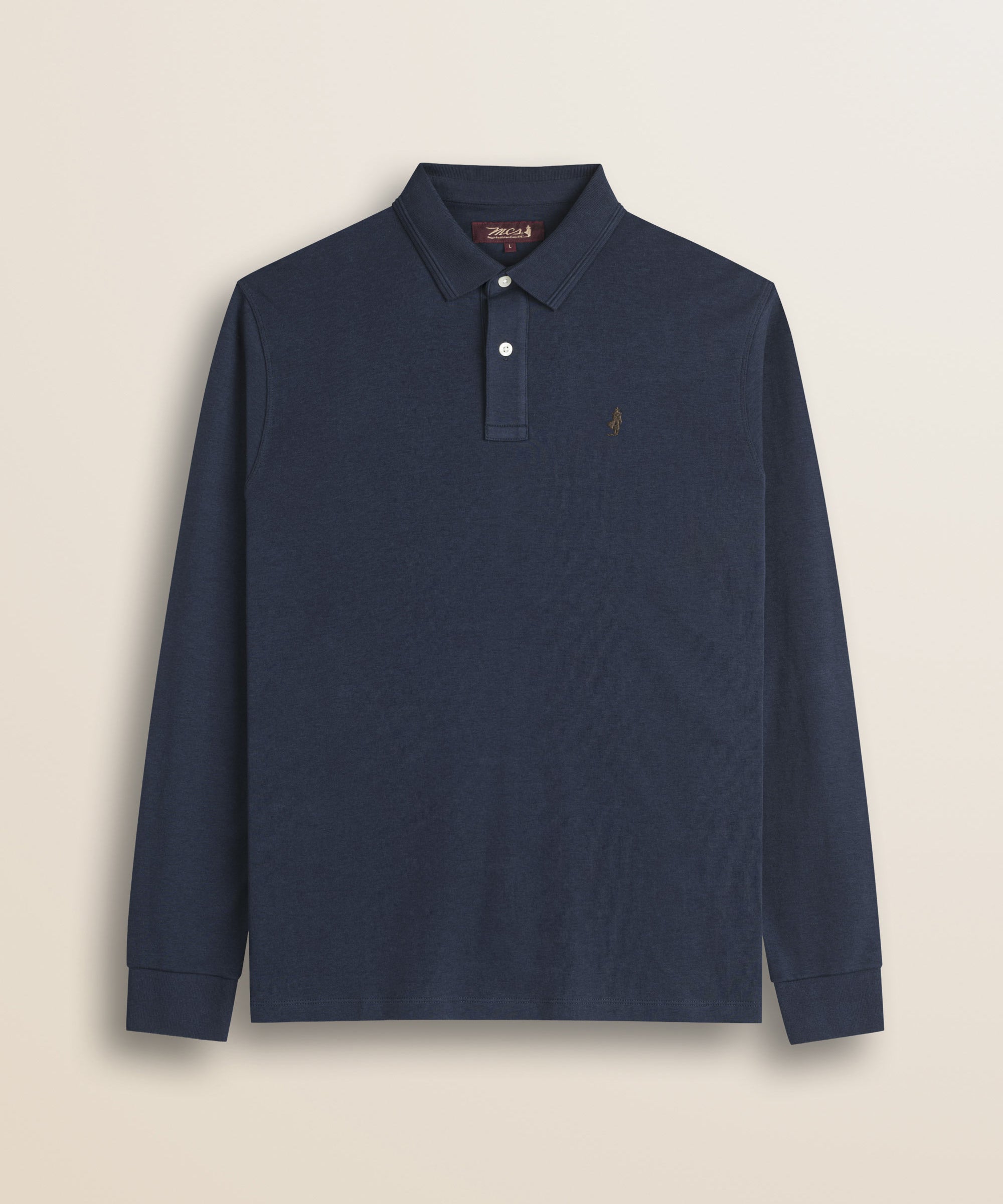 Polo Manica Lunga in Interlock di Cotone fronte - Navy Blue