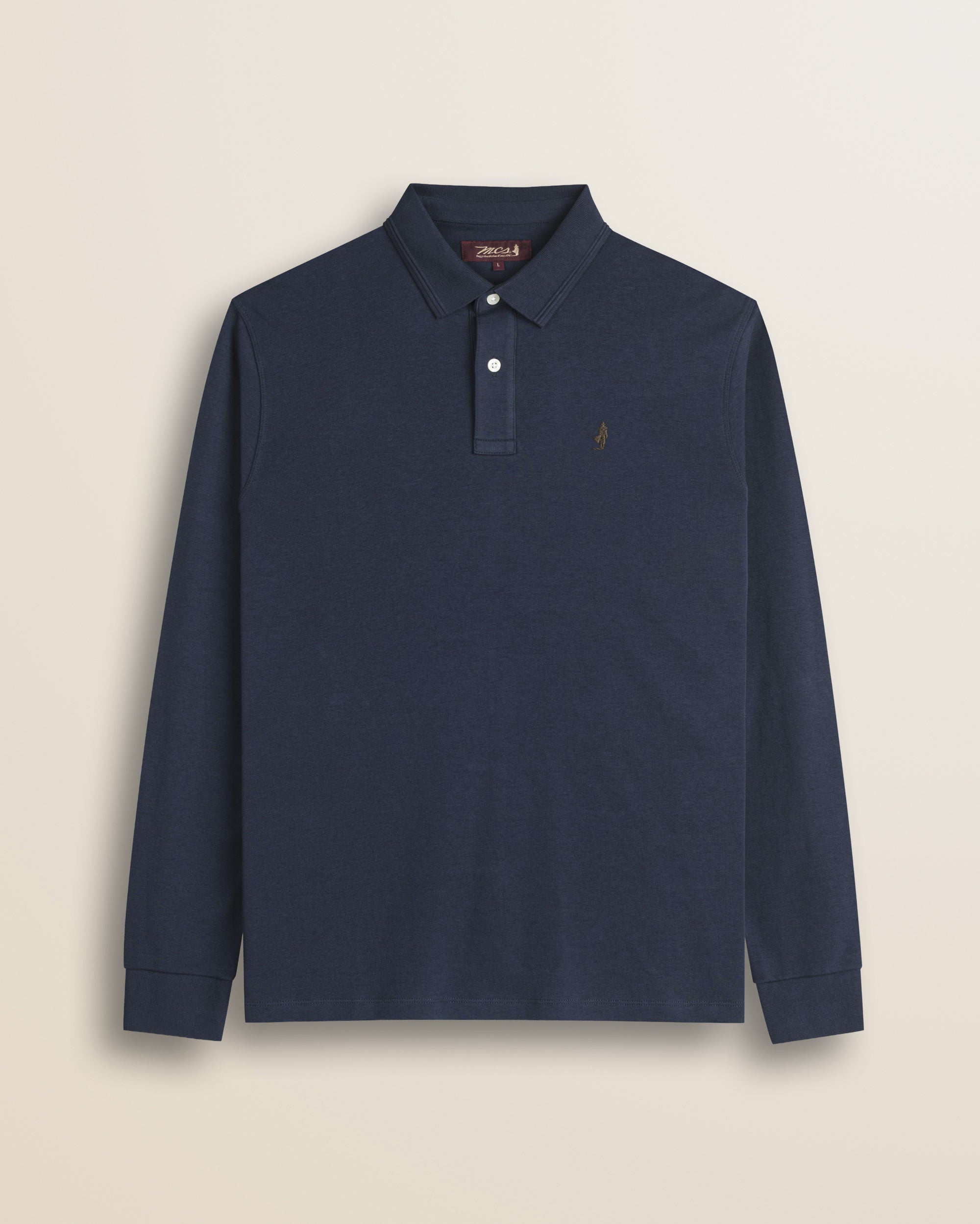 Polo Manica Lunga in Interlock di Cotone fronte - Navy Blue