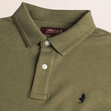 Polo Manica Lunga in Interlock di Cotone dettaglio colletto - Olive Night