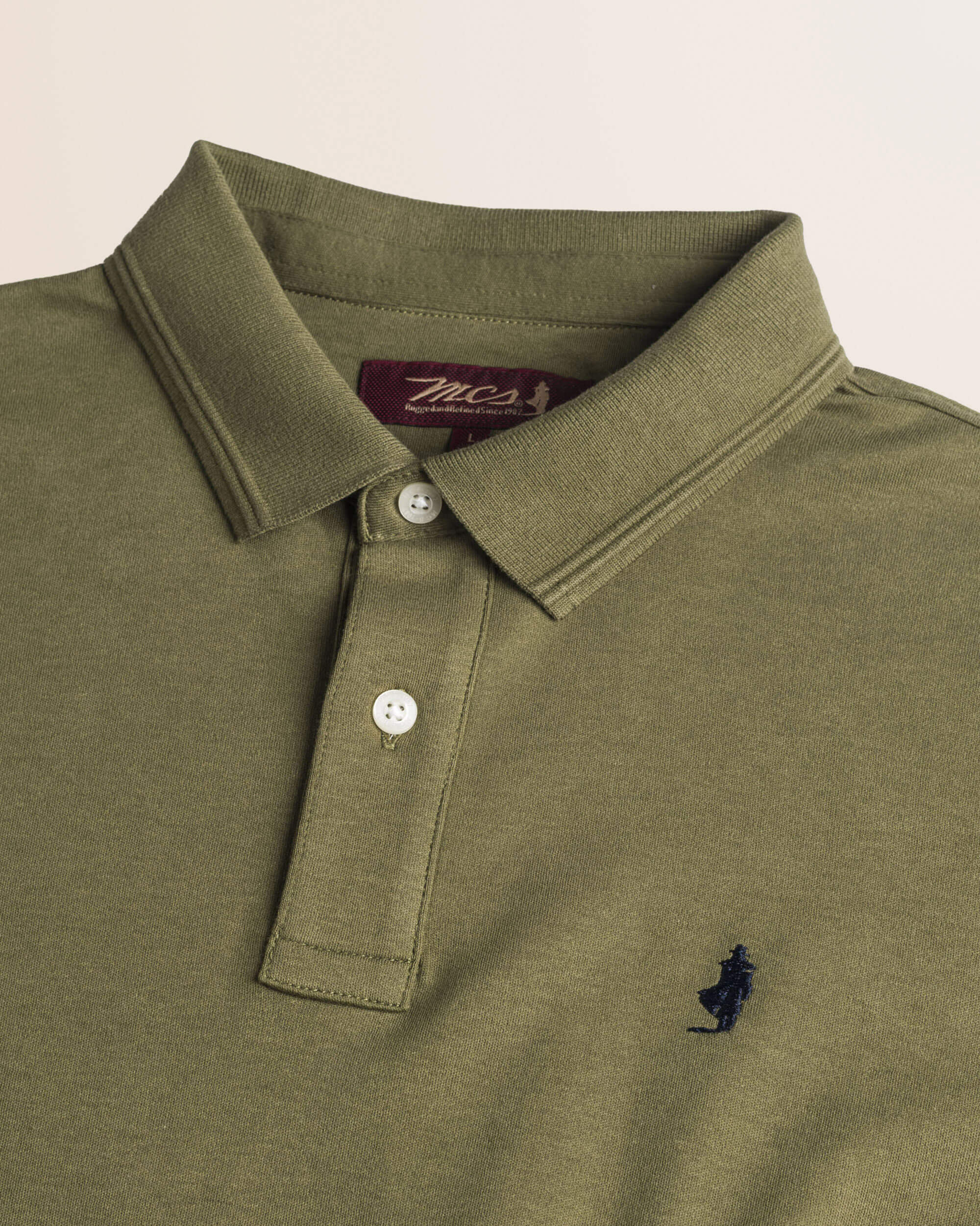 Polo Manica Lunga in Interlock di Cotone dettaglio colletto - Olive Night