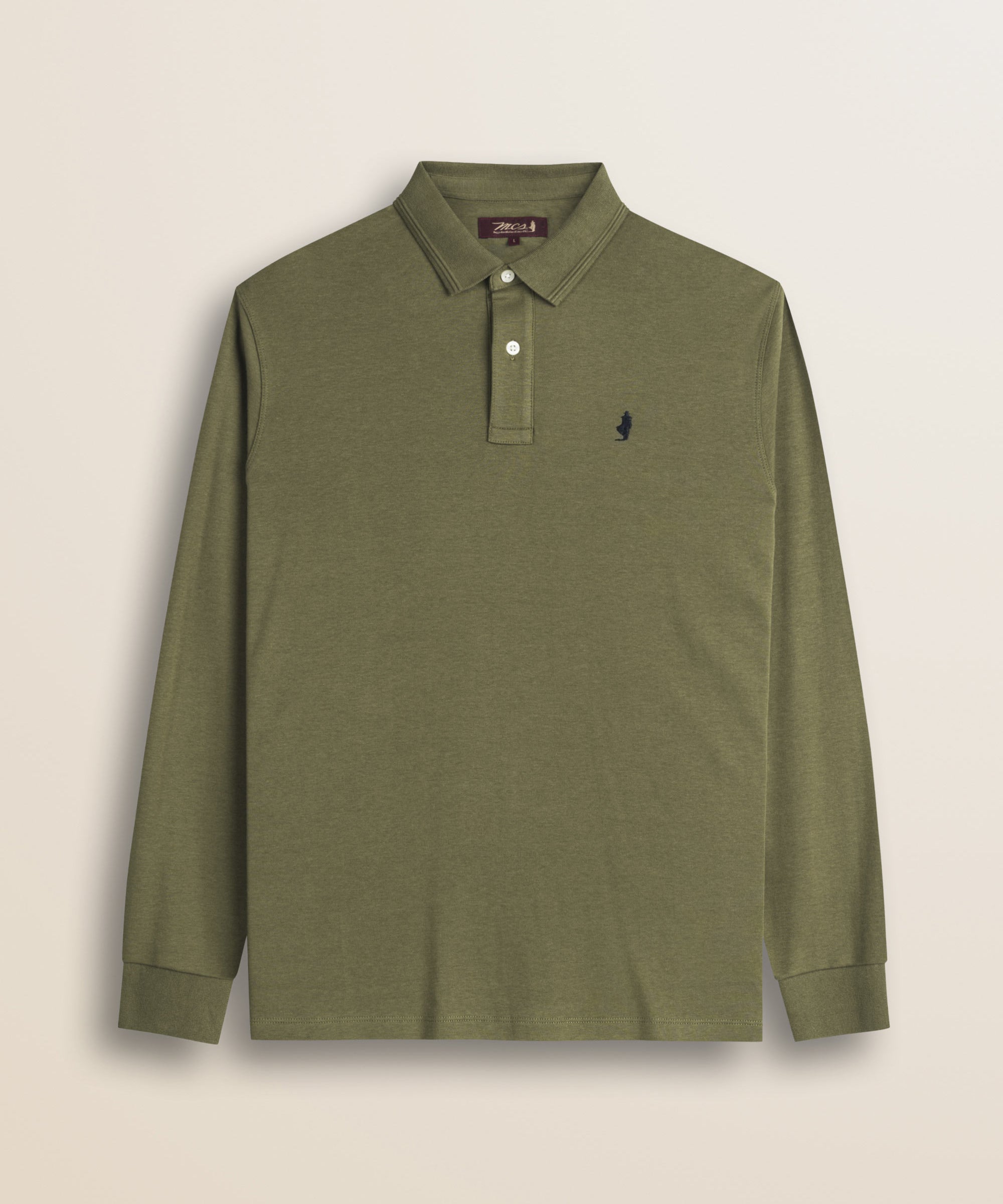 Polo Manica Lunga in Interlock di Cotone fronte - Olive Night