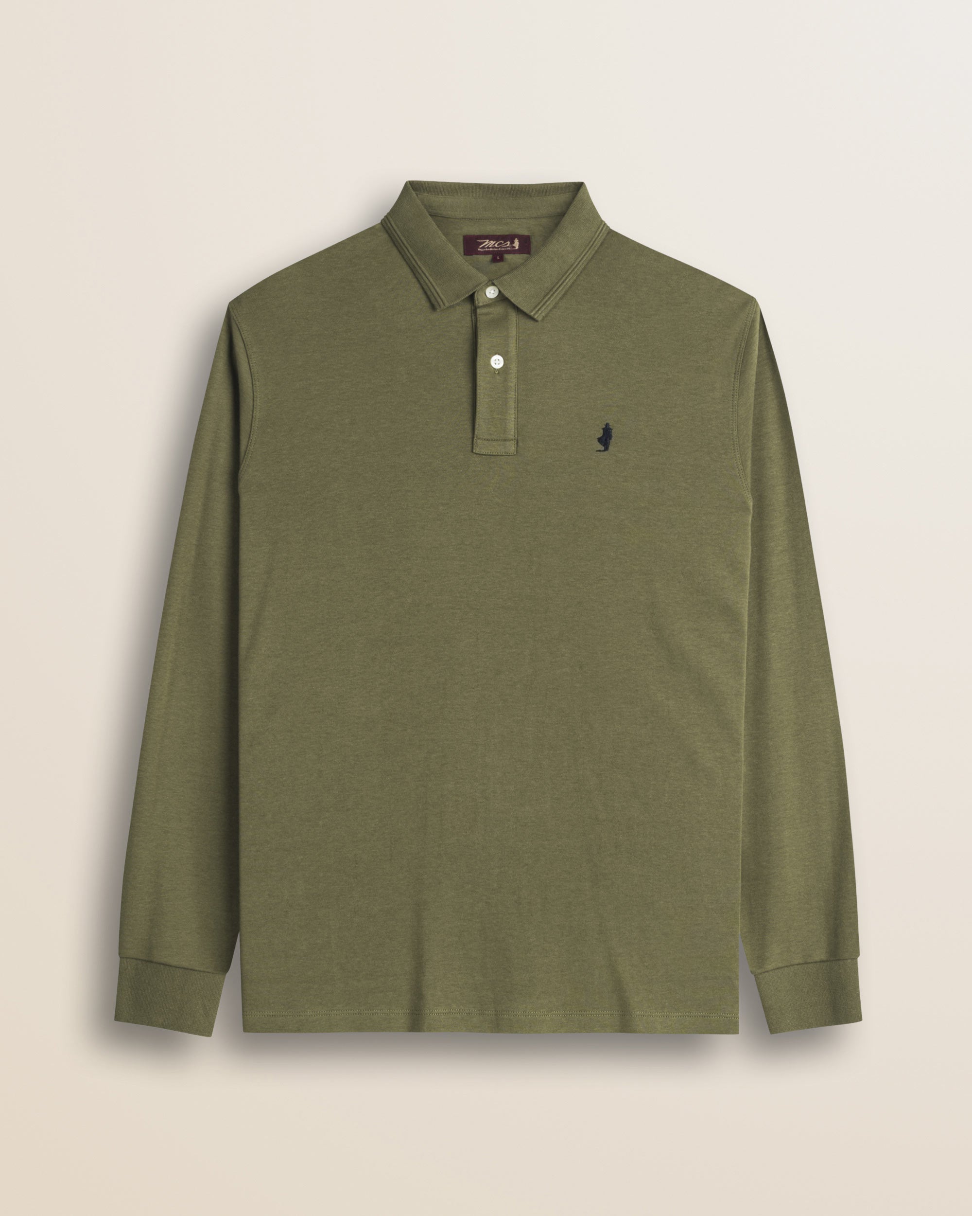 Polo Manica Lunga in Interlock di Cotone fronte - Olive Night
