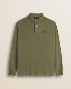 Polo Manica Lunga in Interlock di Cotone fronte - Olive Night