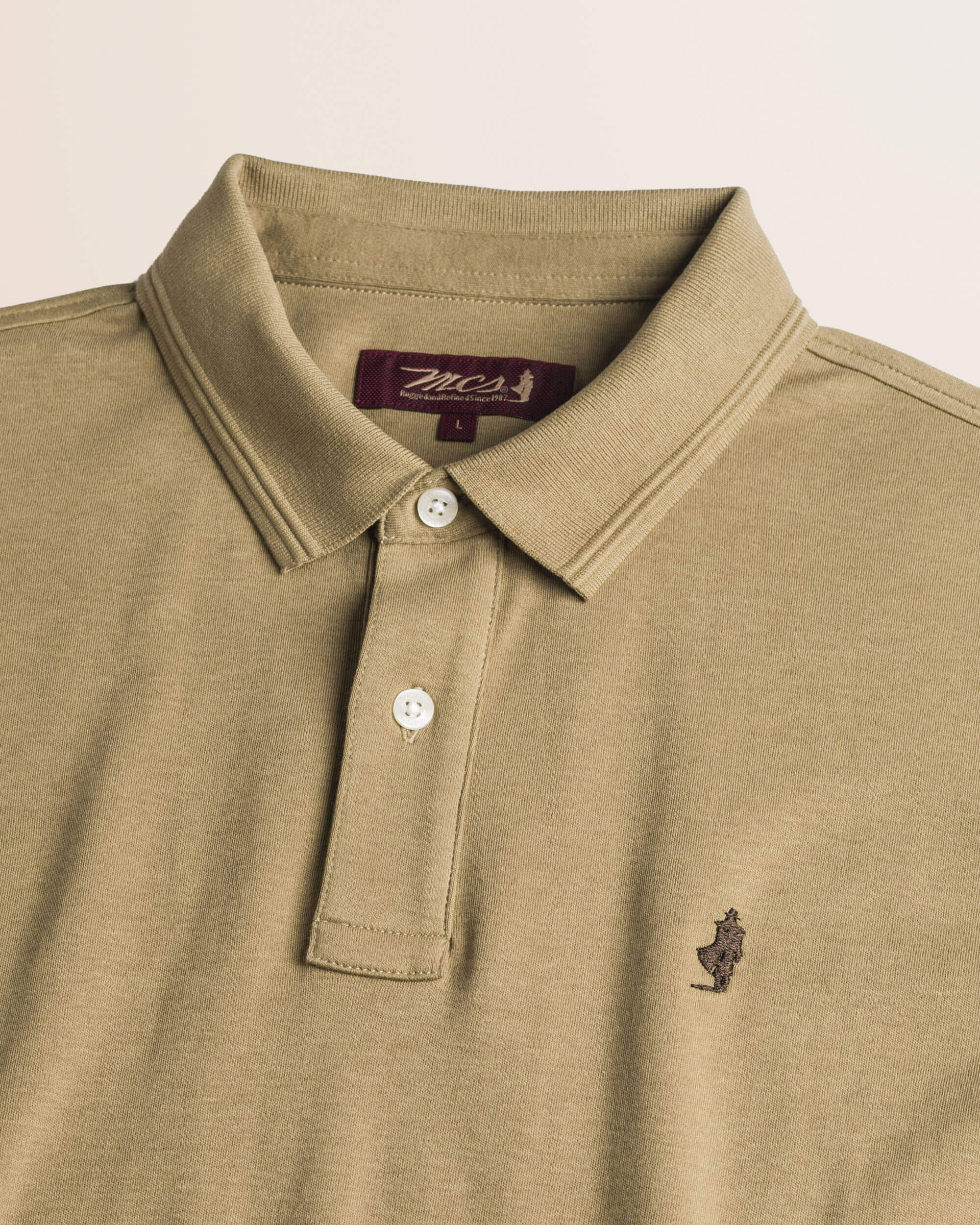 Polo Manica Lunga in Interlock di Cotone dettaglio colletto - Elmwood Brown