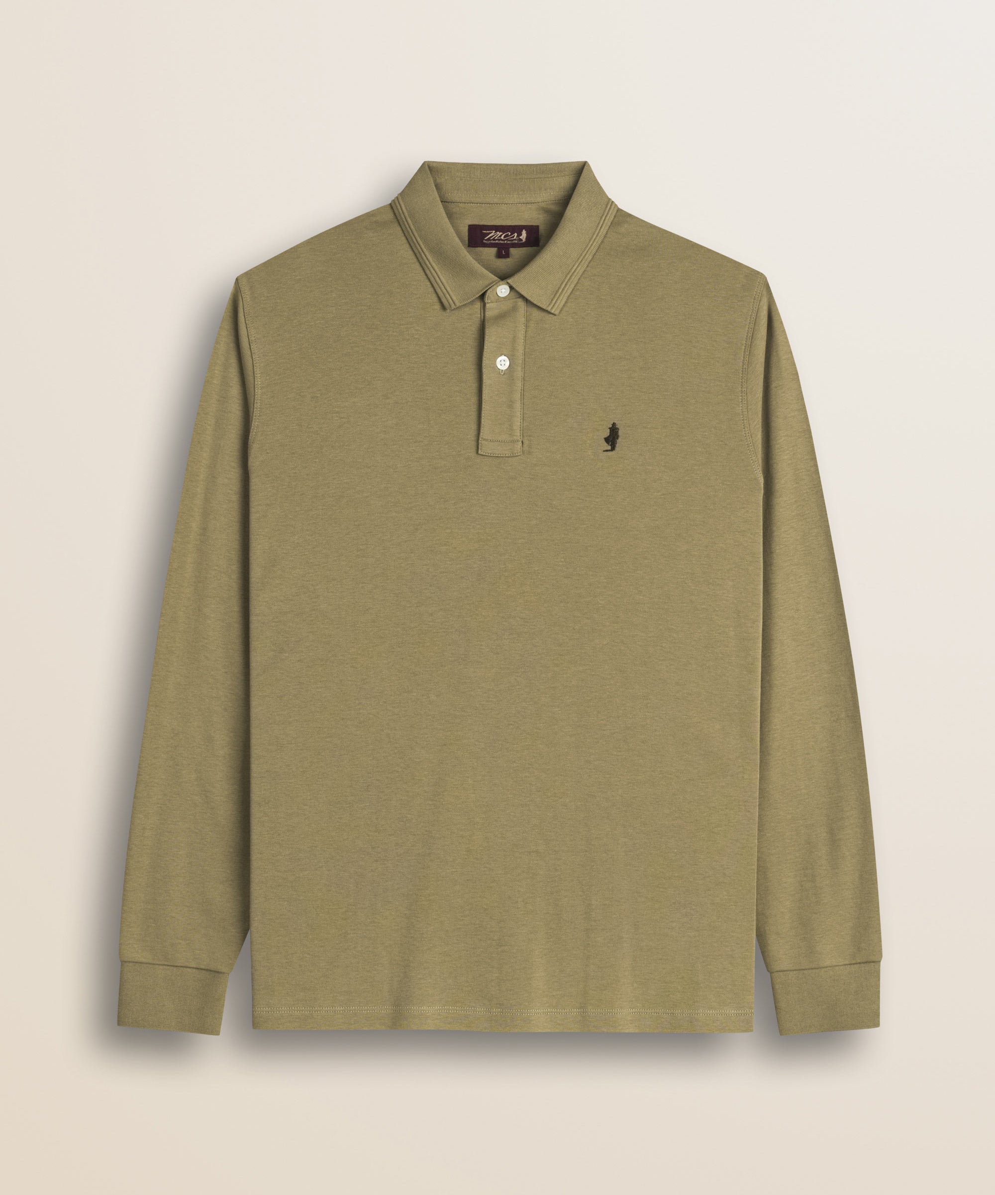 Polo Manica Lunga in Interlock di Cotone fronte - Elmwood Brown