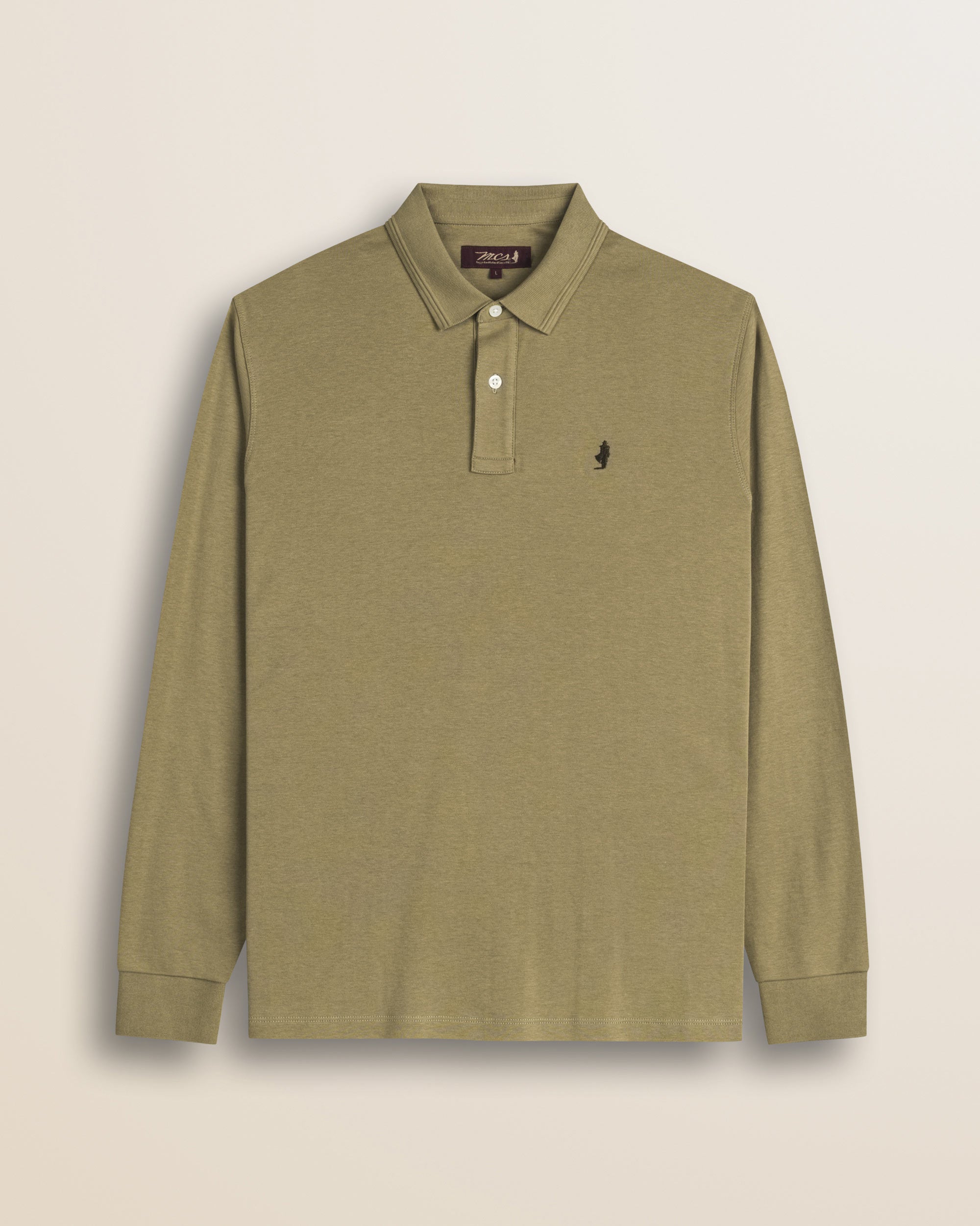 Polo Manica Lunga in Interlock di Cotone fronte - Elmwood Brown