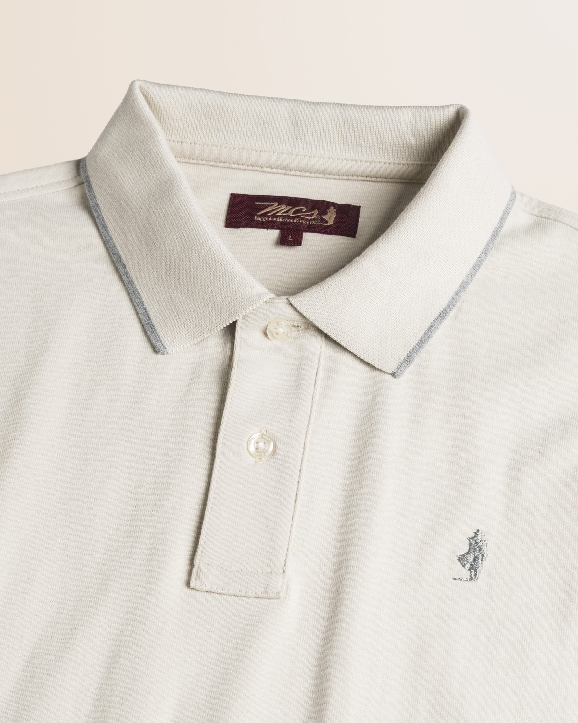 Polo in Jersey Smerigliato Manica Lunga dettaglio colletto - Gardenia