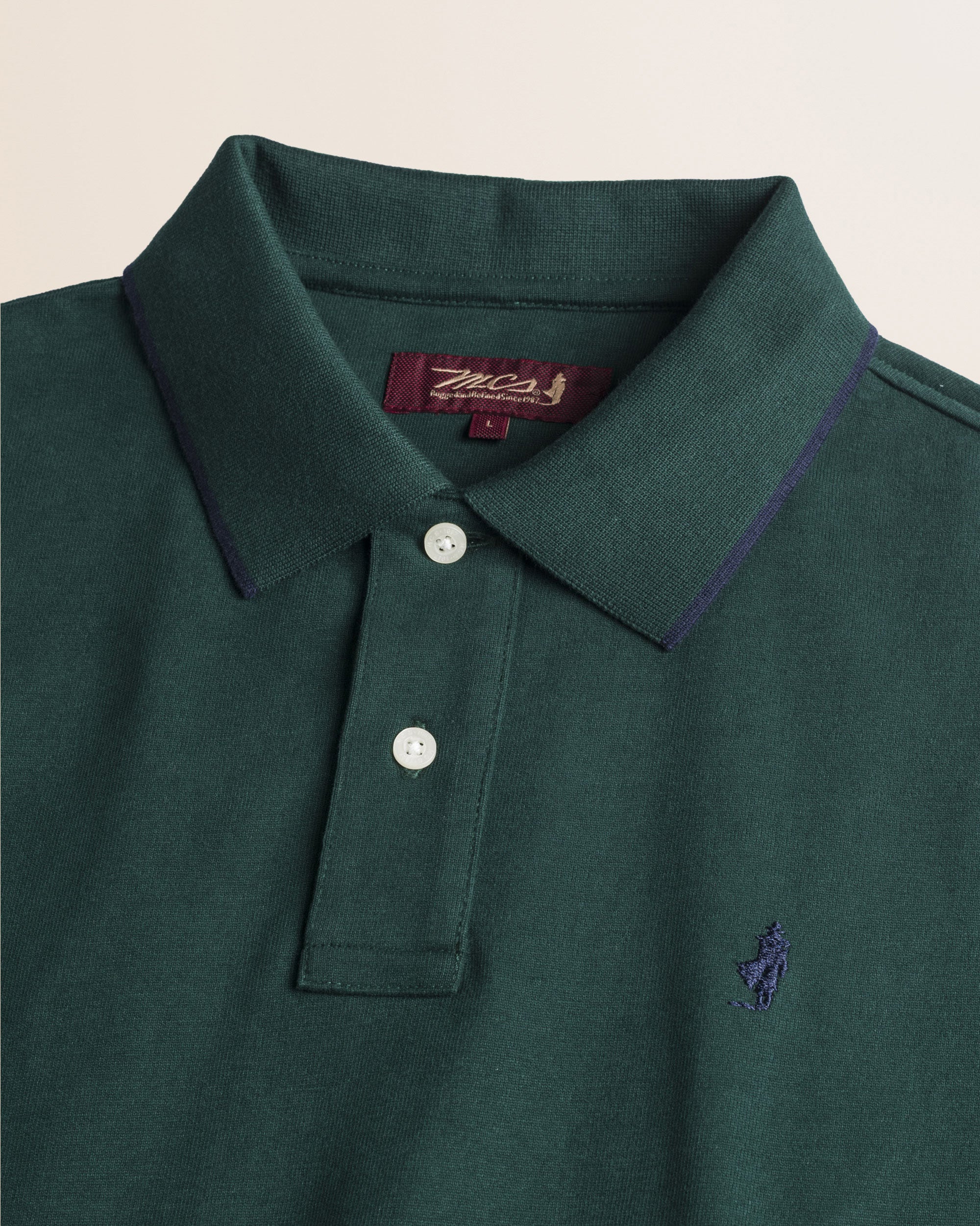 Polo in Jersey Smerigliato Manica Lunga dettaglio colletto - Ponderosa Pine