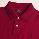 Polo in Jersey Smerigliato Manica Lunga dettaglio colletto - Merlot