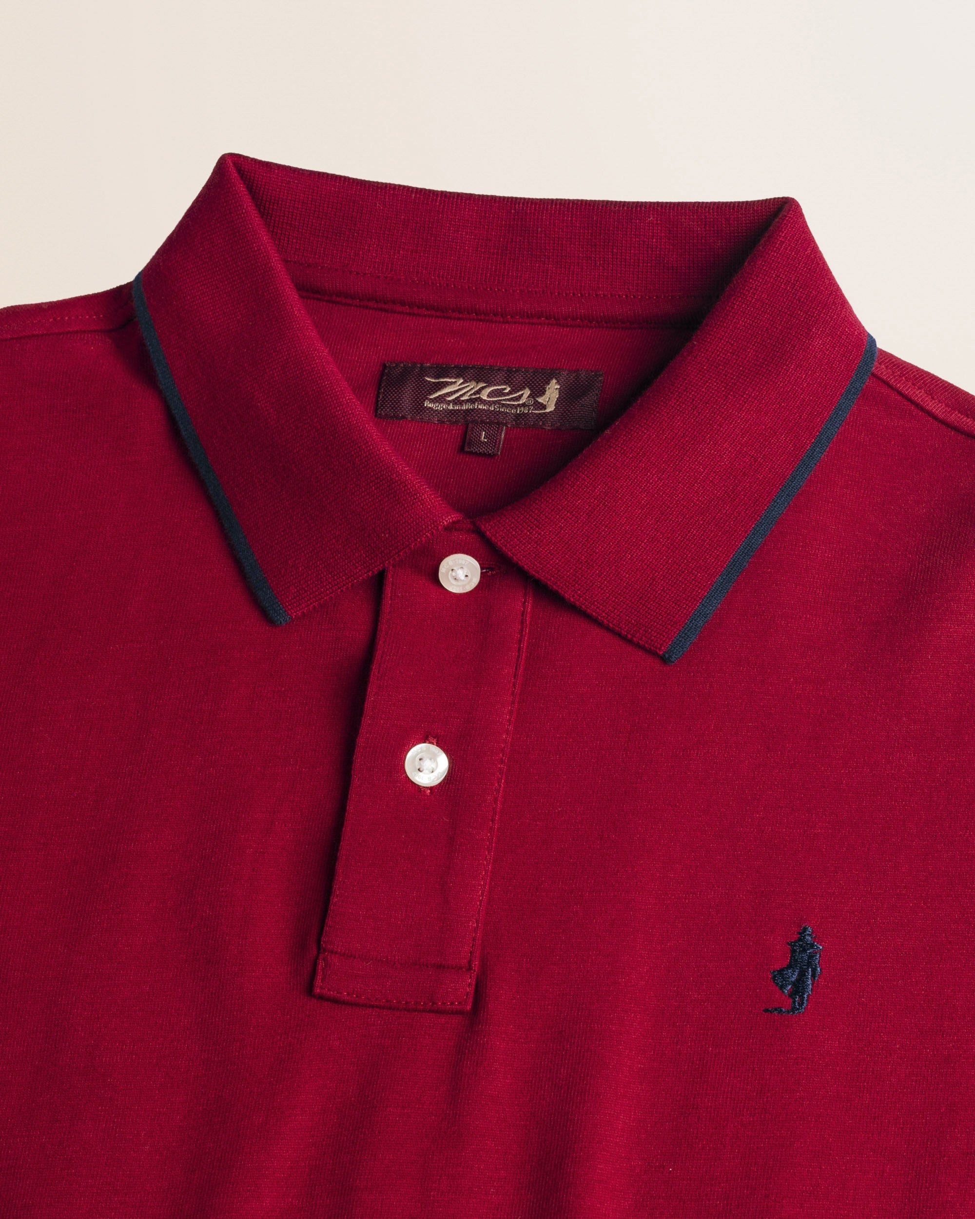 Polo in Jersey Smerigliato Manica Lunga dettaglio colletto - Merlot