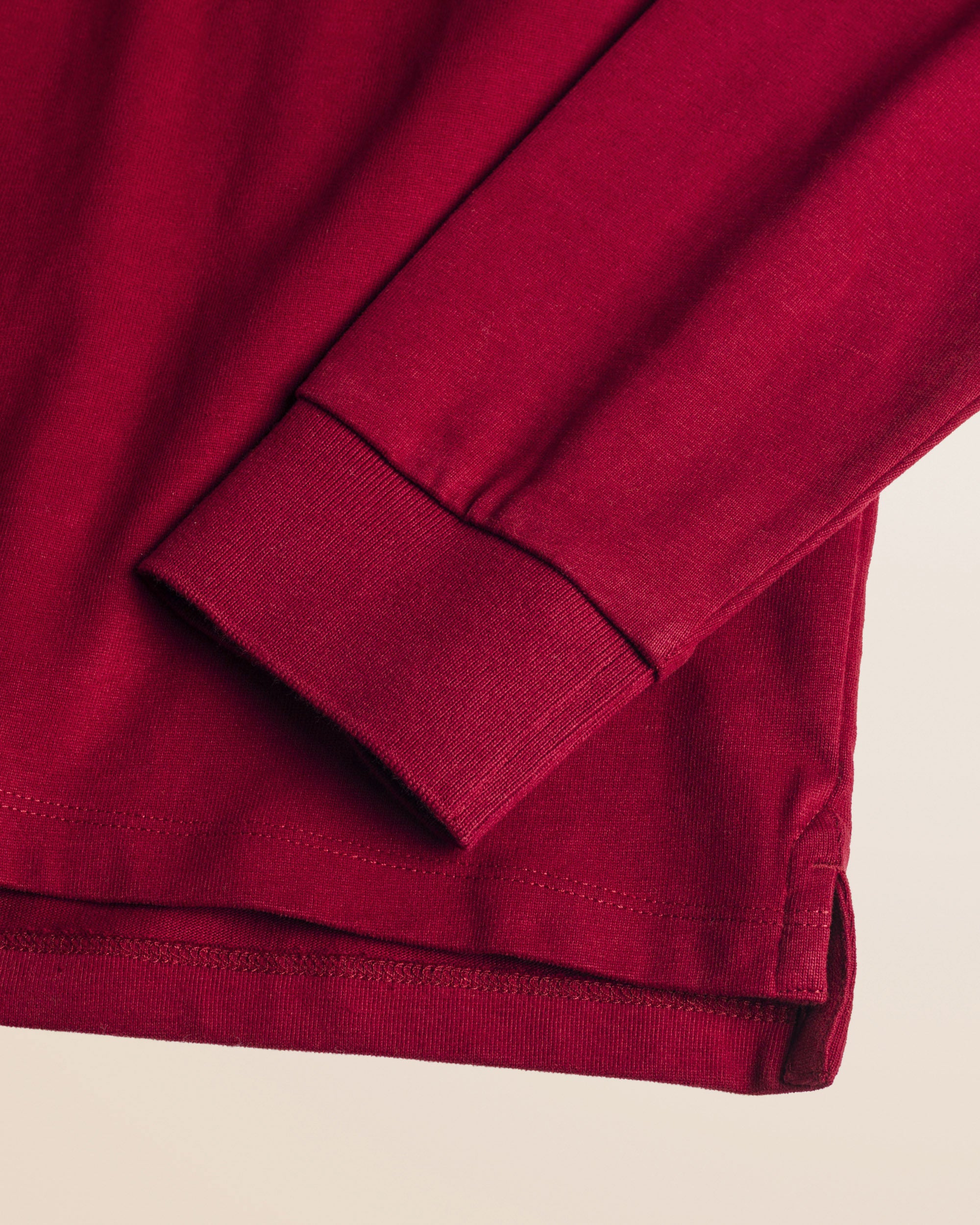 Polo in Jersey Smerigliato Manica Lunga dettaglio manica - Merlot